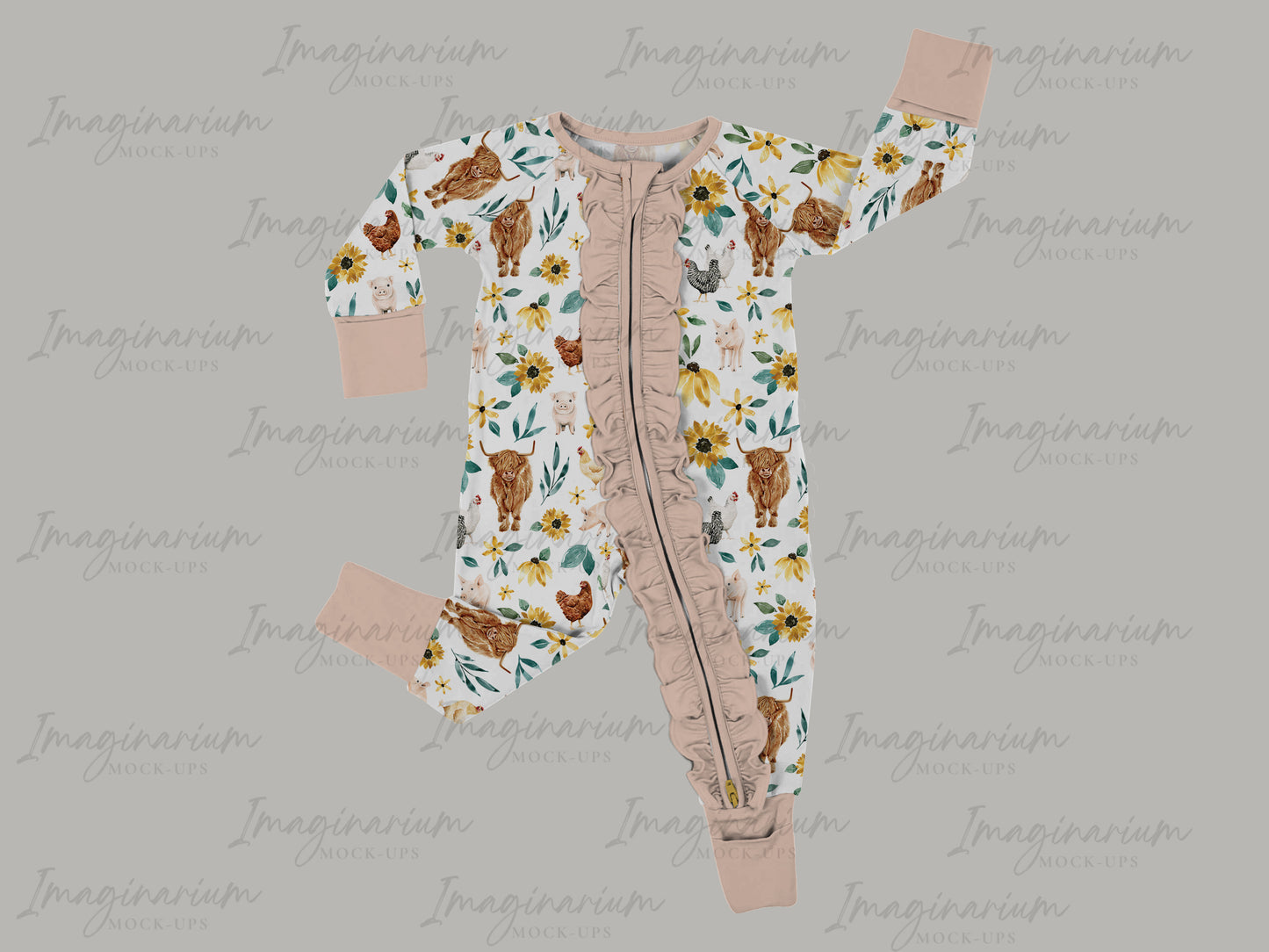 Double Ruffle Zipper Pajama Sleeper Mock Up, Realistic Mockup for Photoshop and Procreate