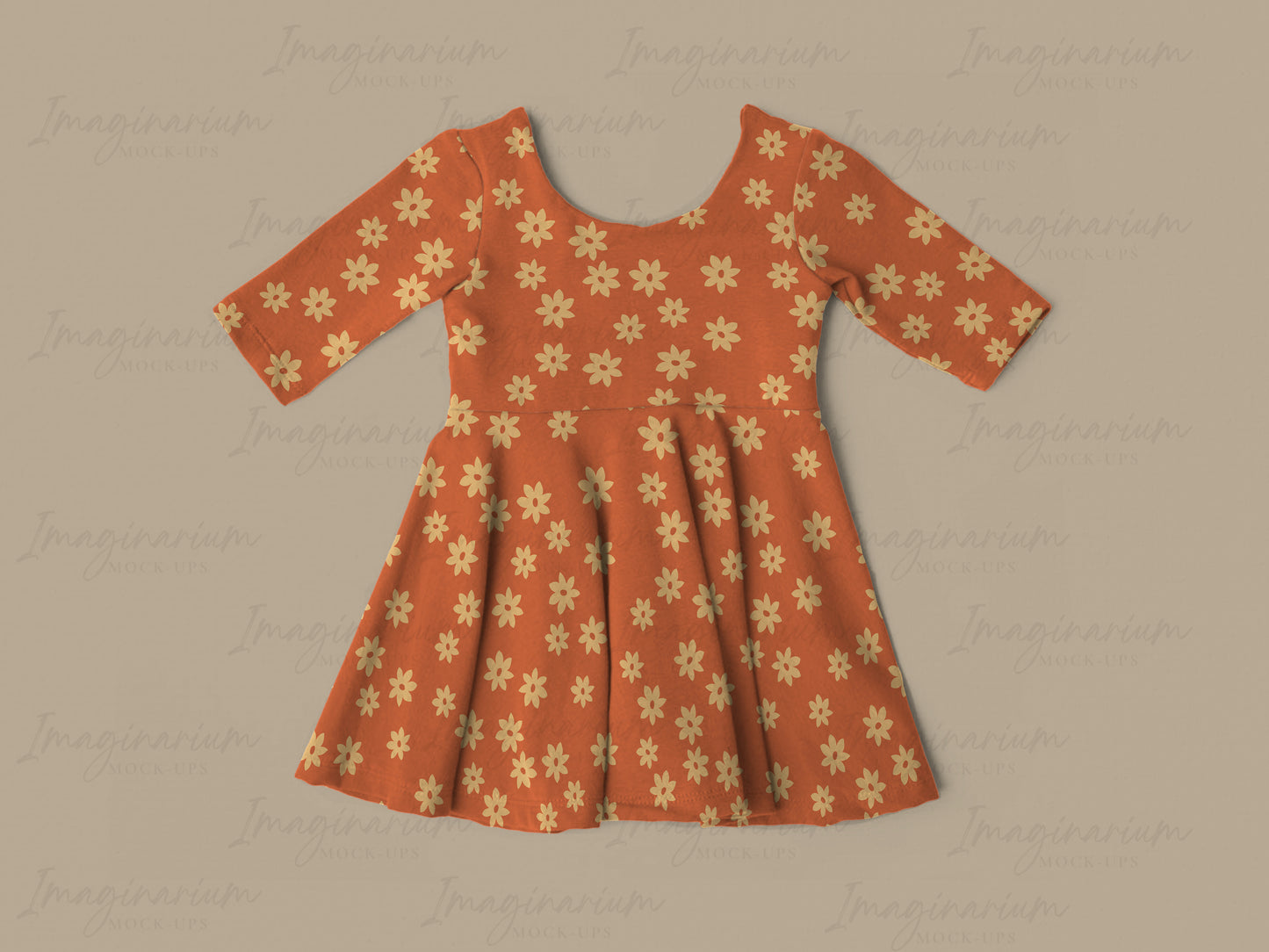 Gus & Steel Three Quarter Sleeve Twirl Dress Mock Up, Realistic Clothing Mockup for Photoshop and Procreate