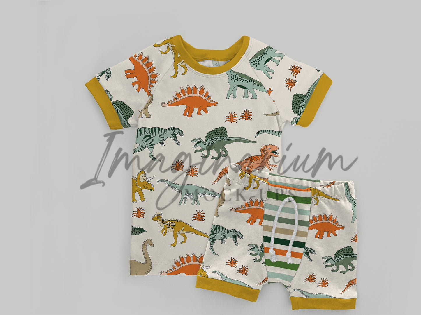 Lowland PJs Elastic Waist Shorts and Raglan Short Sleeve PJ Top Mockup, Realistic Clothing Mock Up for Photoshop and Procreate
