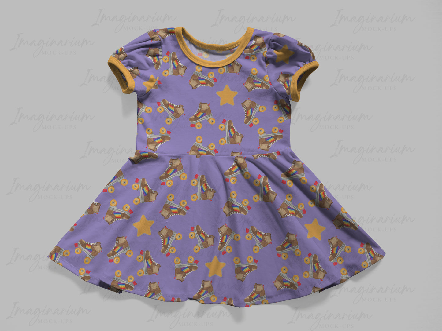 Olive Short Puff Sleeve Circle Skirt Dress Mock Up, Realistic Clothing Mockup for Photoshop and Procreate