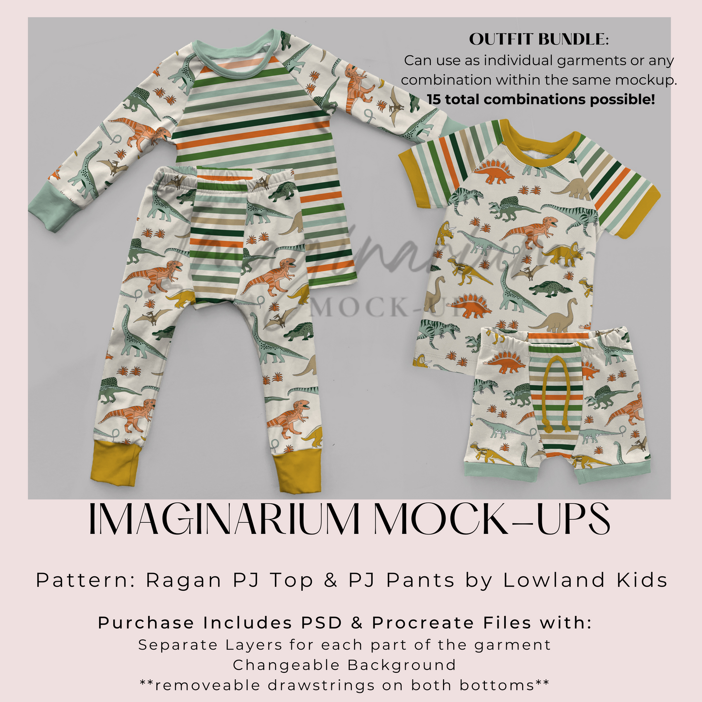 Outfit Bundle Lowland PJ Pants Elastic Waist and Raglan PJ Top Mockup, Realistic Clothing Mock Up for Photoshop and Procreate