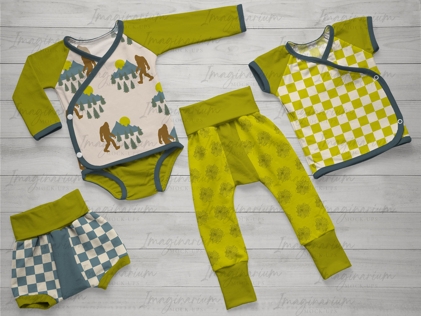 Baby Wrap Set BUNDLE, Group Flat lay and individual item Mock-ups, Realistic Clothing Mockup for Procreate and Photoshop