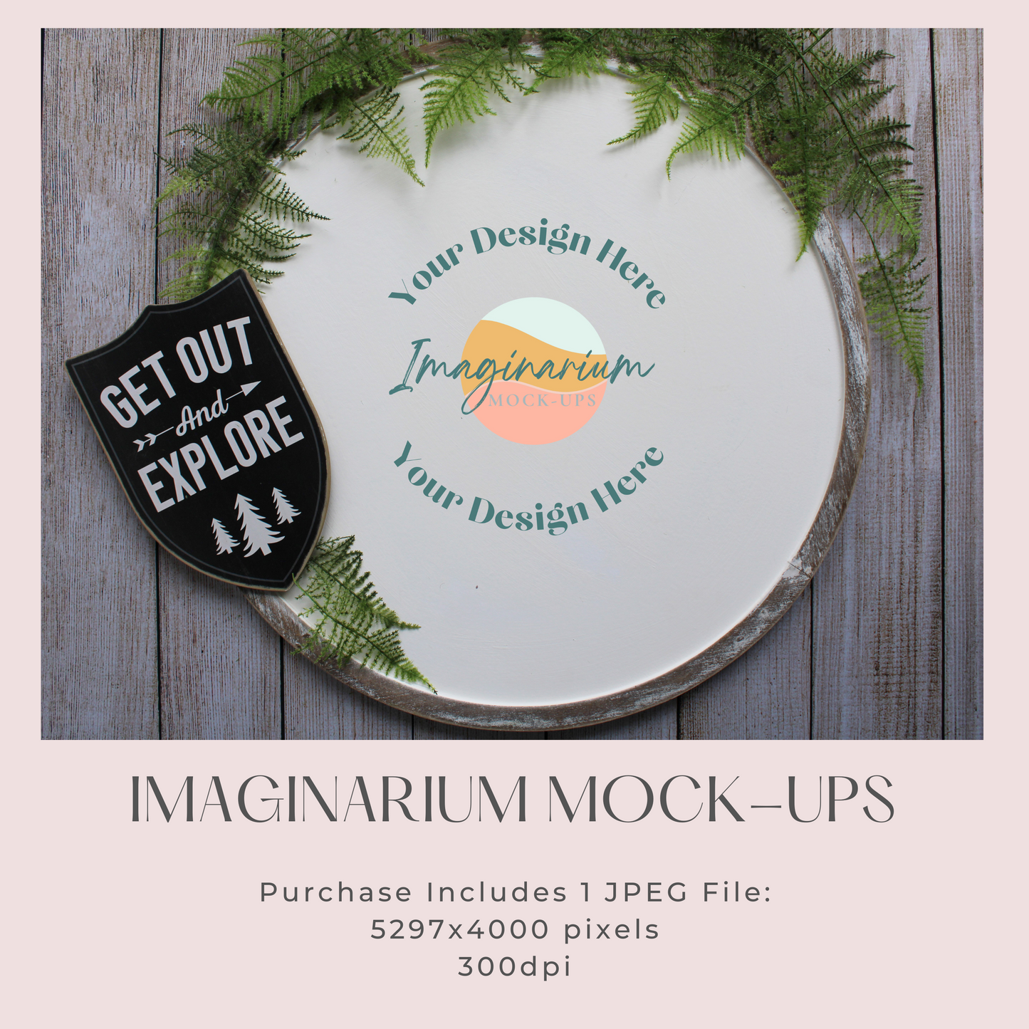 Explore Sign and Ferns Woodland Digital Flatlay Background