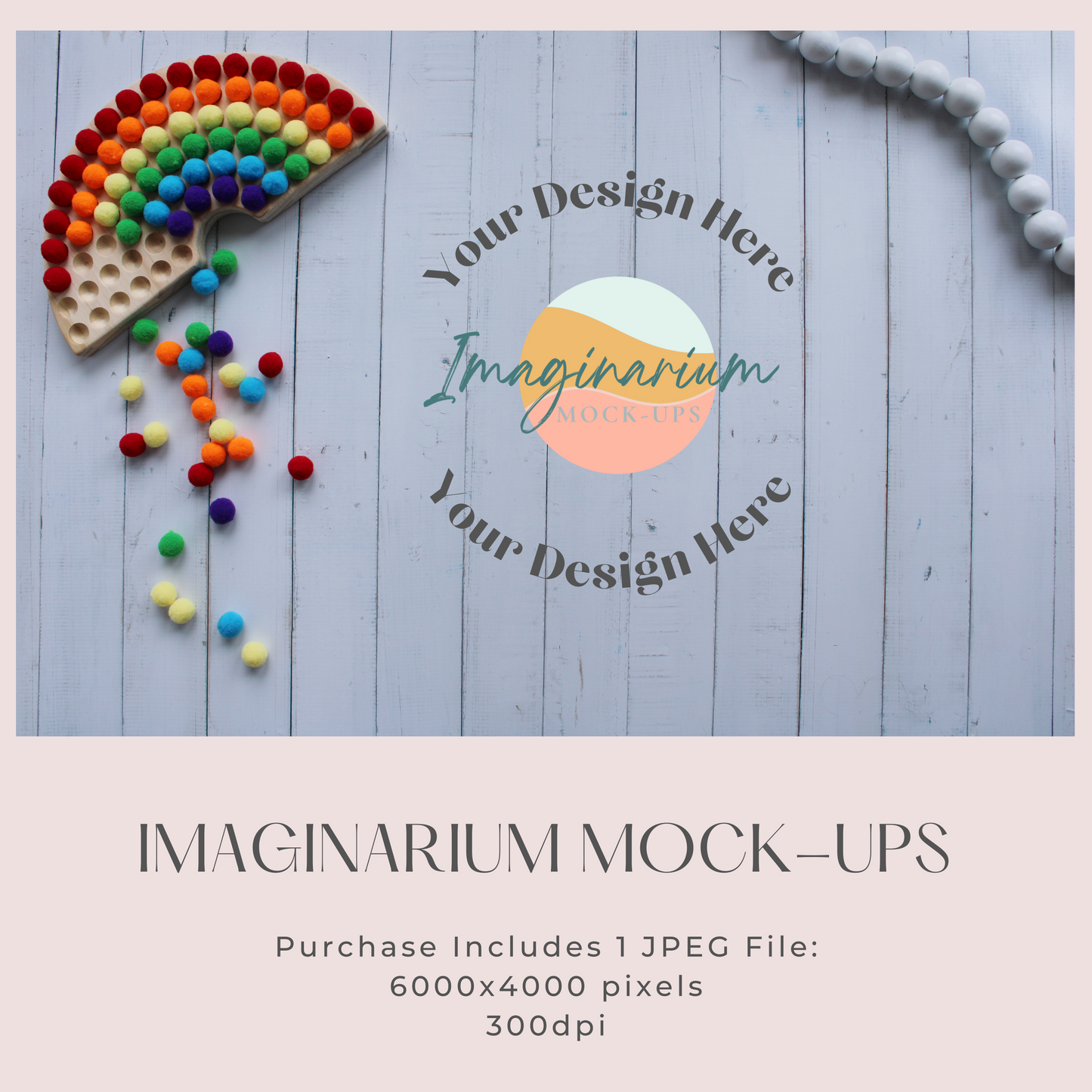 Rainbow Toy and Light Wood Floor Digital Flatlay Background