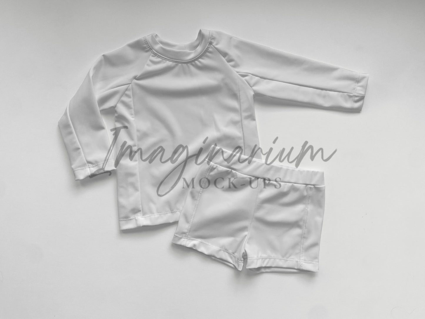 Rash Guard and Swim Shorts Mock Up, Hang Ten Rashguard and Monaco Swim Shorts, Realistic Clothing Mockup for Photoshop and Procreate