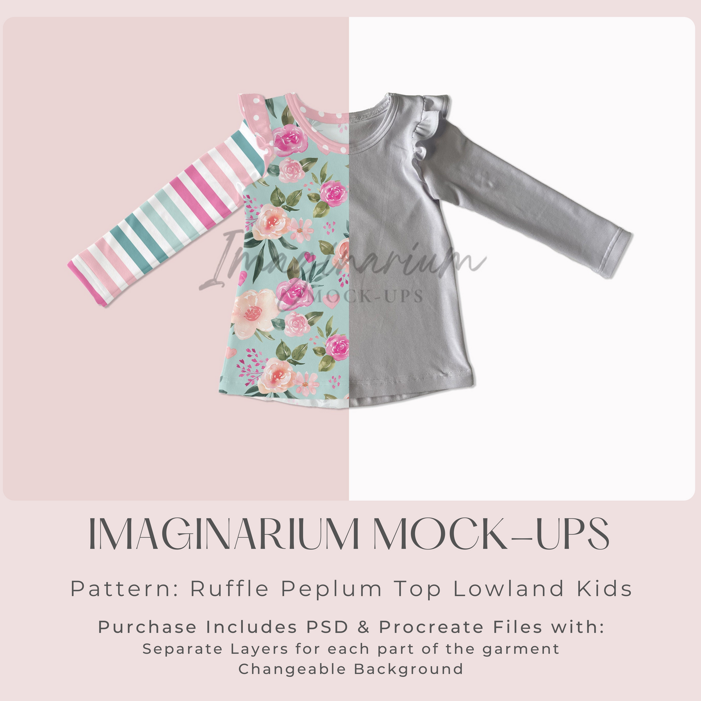 Long Sleeve Flutter Top Mock Up, Realistic Clothing Mockup for Photoshop and Procreate