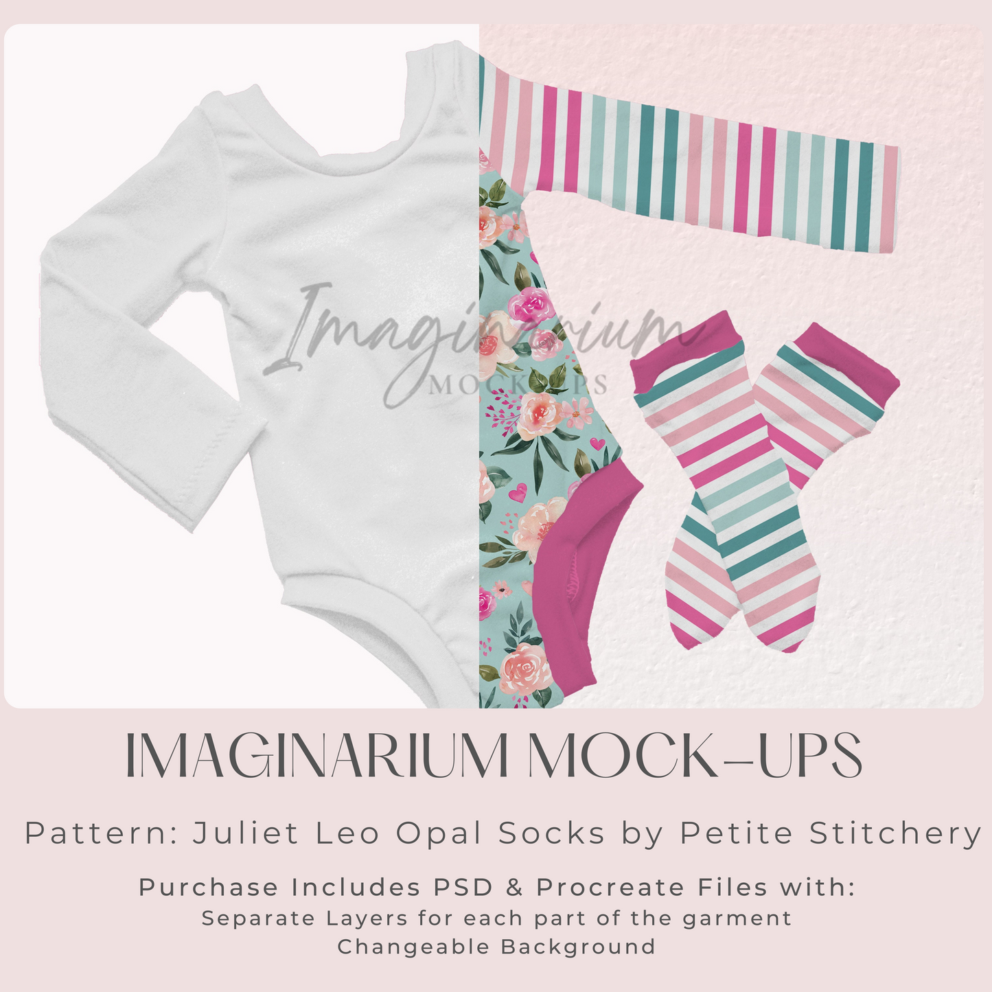 Long sleeve Leotard and Socks Mockup, Realistic Clothing Mock Up for Photoshop and Procreate,