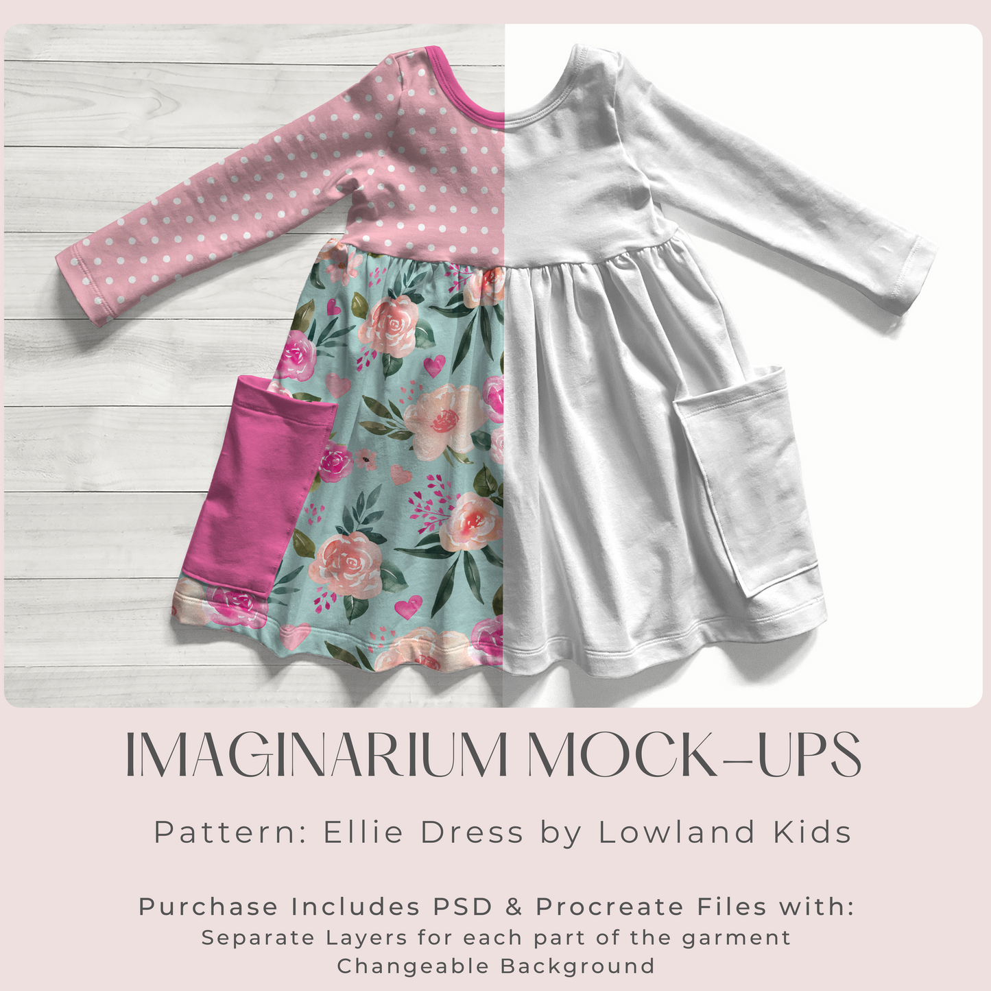 Long Sleeve Pocket Dress Mock Up, Realistic Clothing Mockup for Photoshop and Procreate