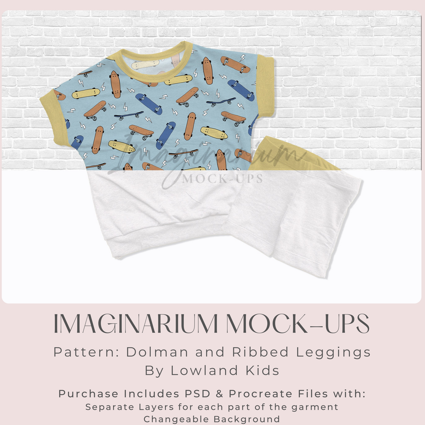 Short Sleeve Dolman Shirt and Bike Shorts Outfit Mock Up, Realistic Clothing Mockup for Photoshop and Procreate