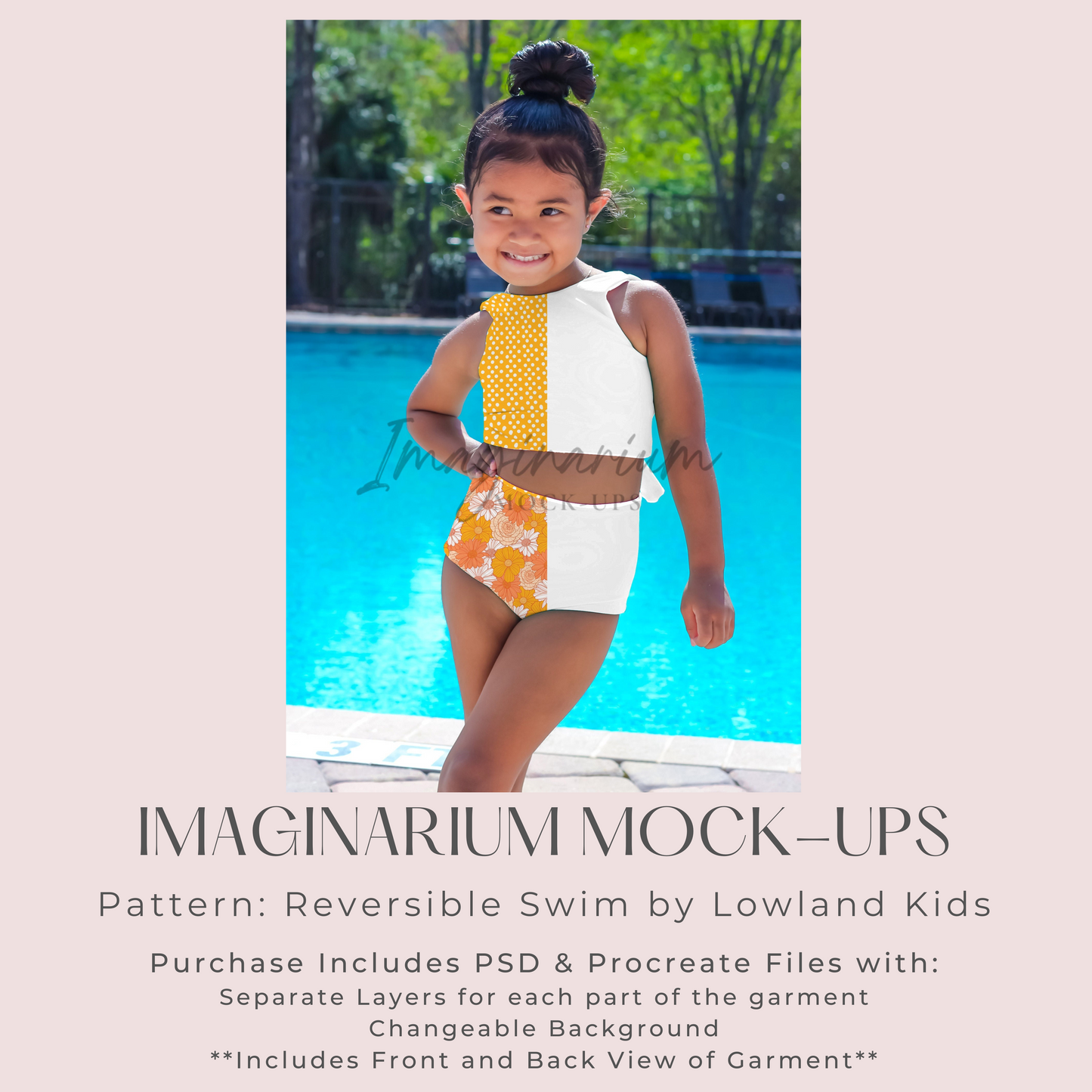 Modeled Reversible Two Piece Swimsuit Mock Up, Realistic Clothing Mockup for Photoshop and Procreate