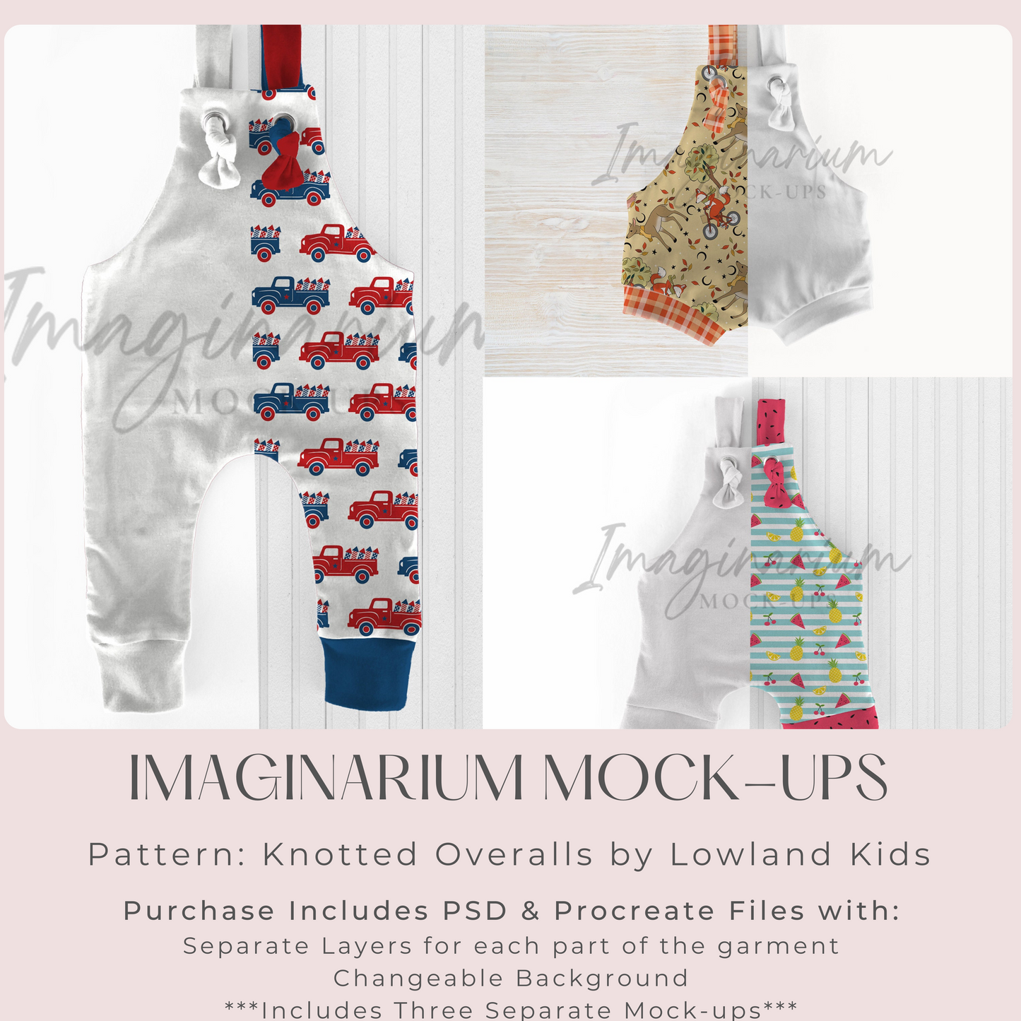 BUNDLE Cotton Lycra Knotted Overalls Mock Ups, Realistic Clothing Mockup for Photoshop and Procreate
