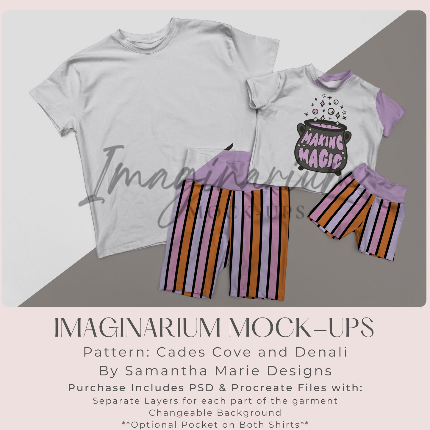 Mommy and Me Oversized T-Shirt and Biker Shorts Outfit Mock Up, Realistic Clothing Mockup for Photoshop and Procreate