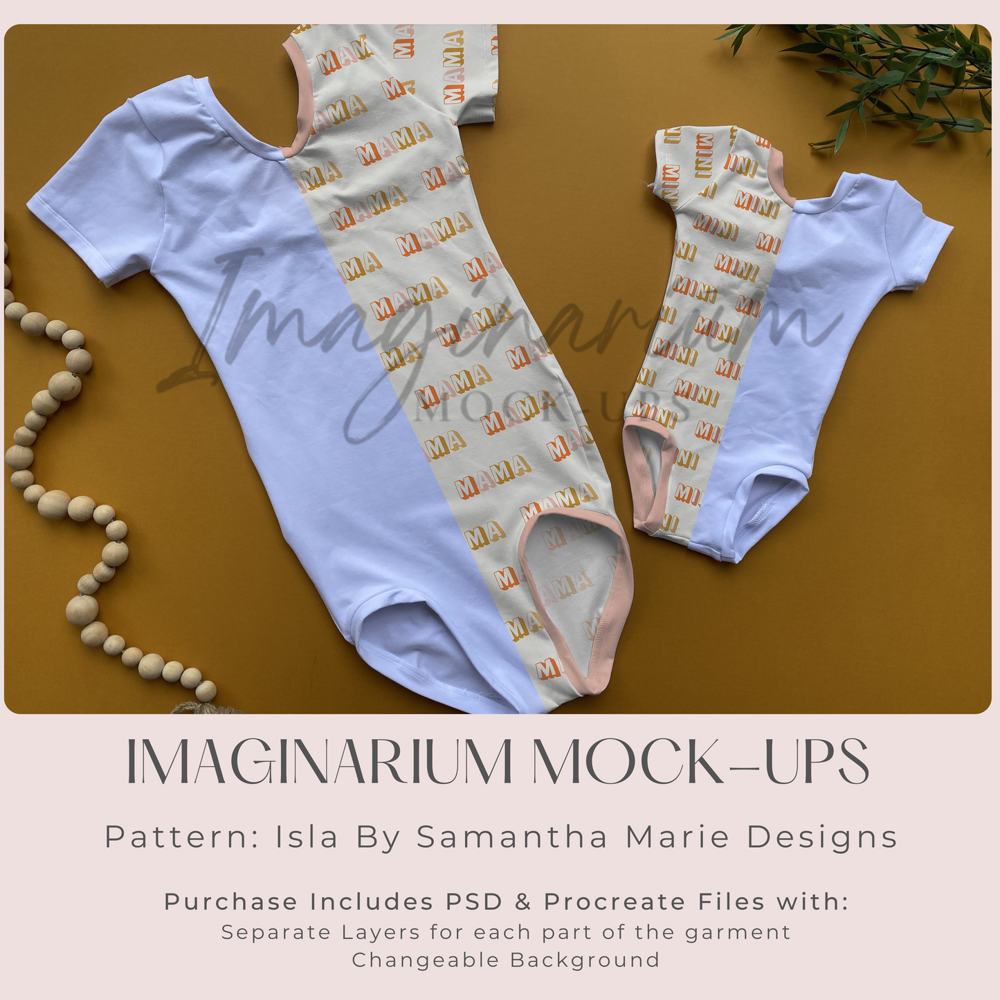 Mommy and Me Short Sleeve Leotard Mock Up, Adult and Child Leo, Realistic Mockup for Photoshop and Procreate
