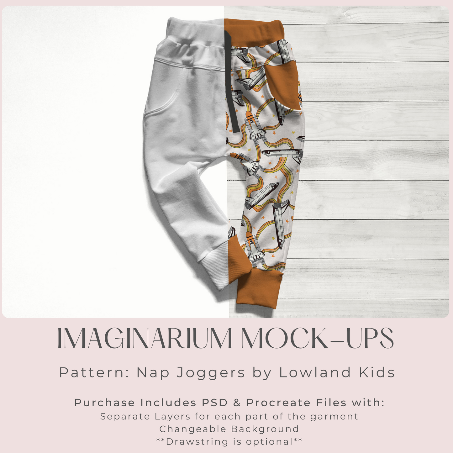 Nap Jogger Pants with Elastic Waist Mock Up, Realistic Clothing Mockup for Photoshop and Procreate