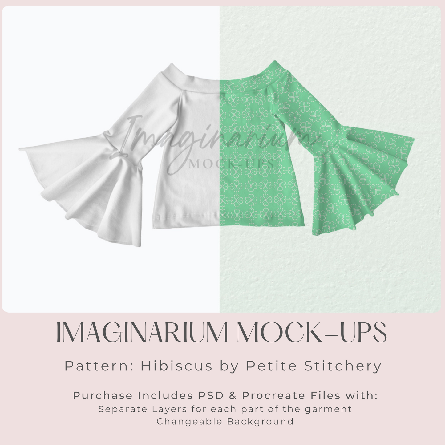 Off Shoulder Long Bell Sleeve Top Mock Up, Realistic Clothing Mockups for Photoshop and Procreate