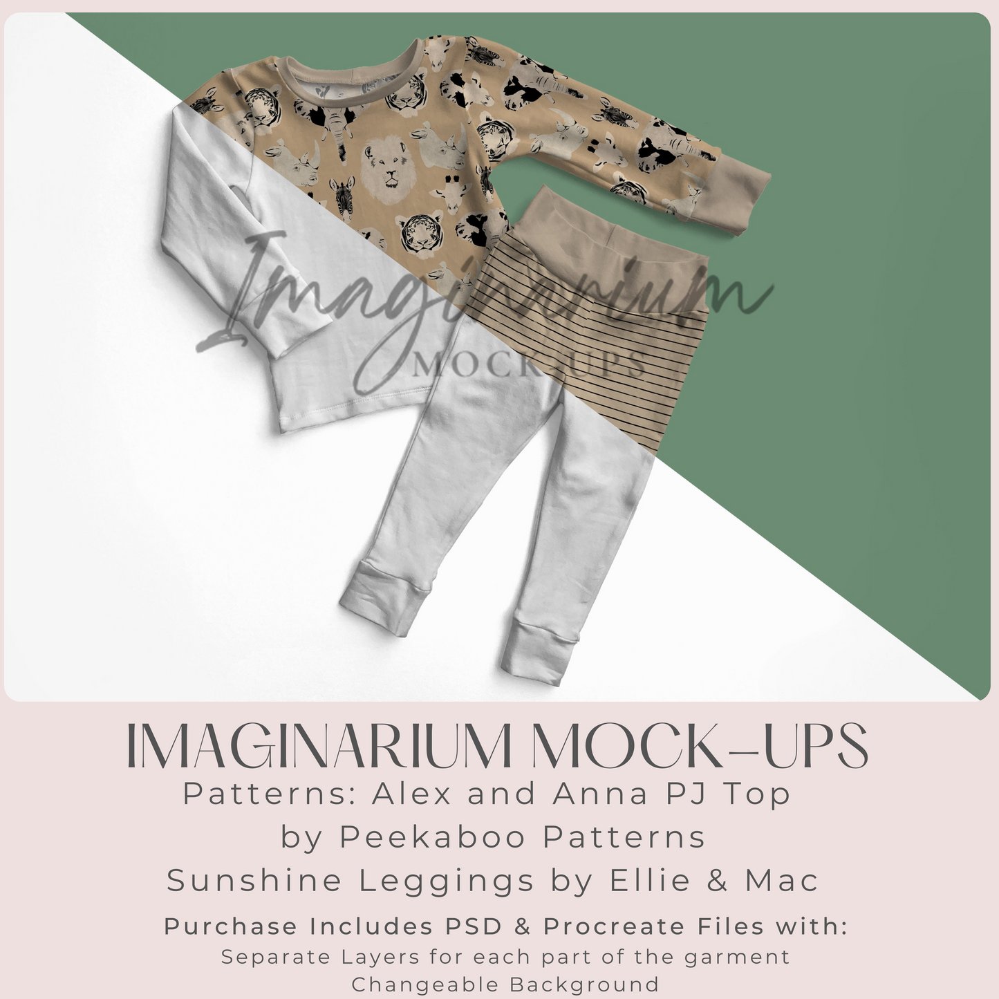 Pajama Top and Yoga Waist Leggings Outfit Mockup, Realistic Clothing Mock Up for Photoshop and Procreate