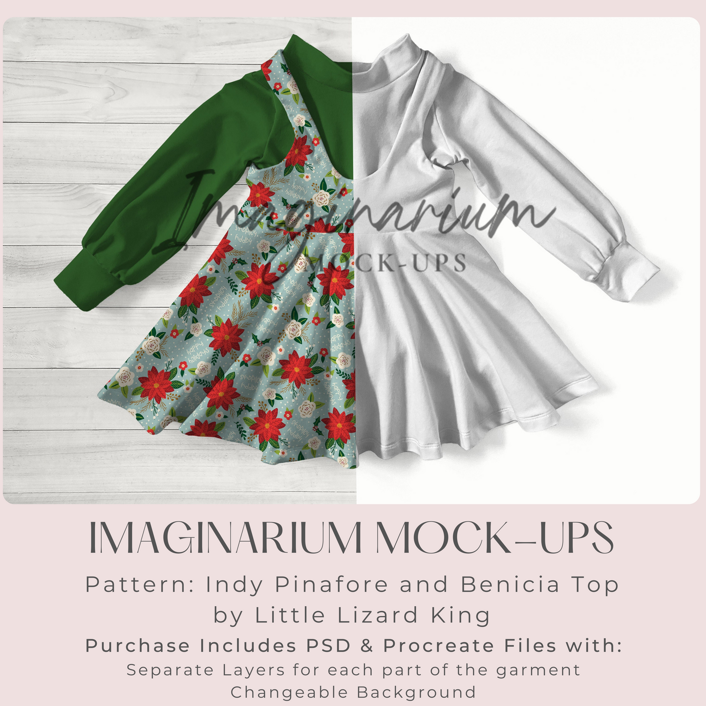 Pinafore and Long Sleeve Top Outfit Mockup, Realistic Mock Up for Photoshop and Procreate