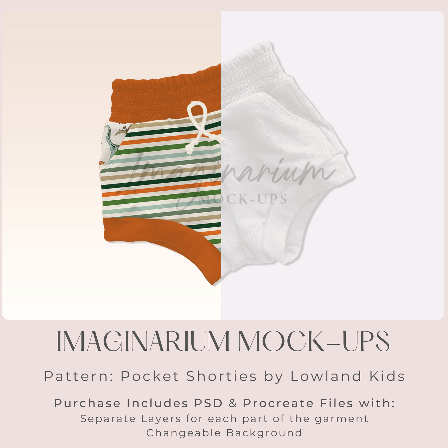 Pocket Shorties Mock Up, Realistic Jogger Shorts Mockup for Photoshop and Procreate