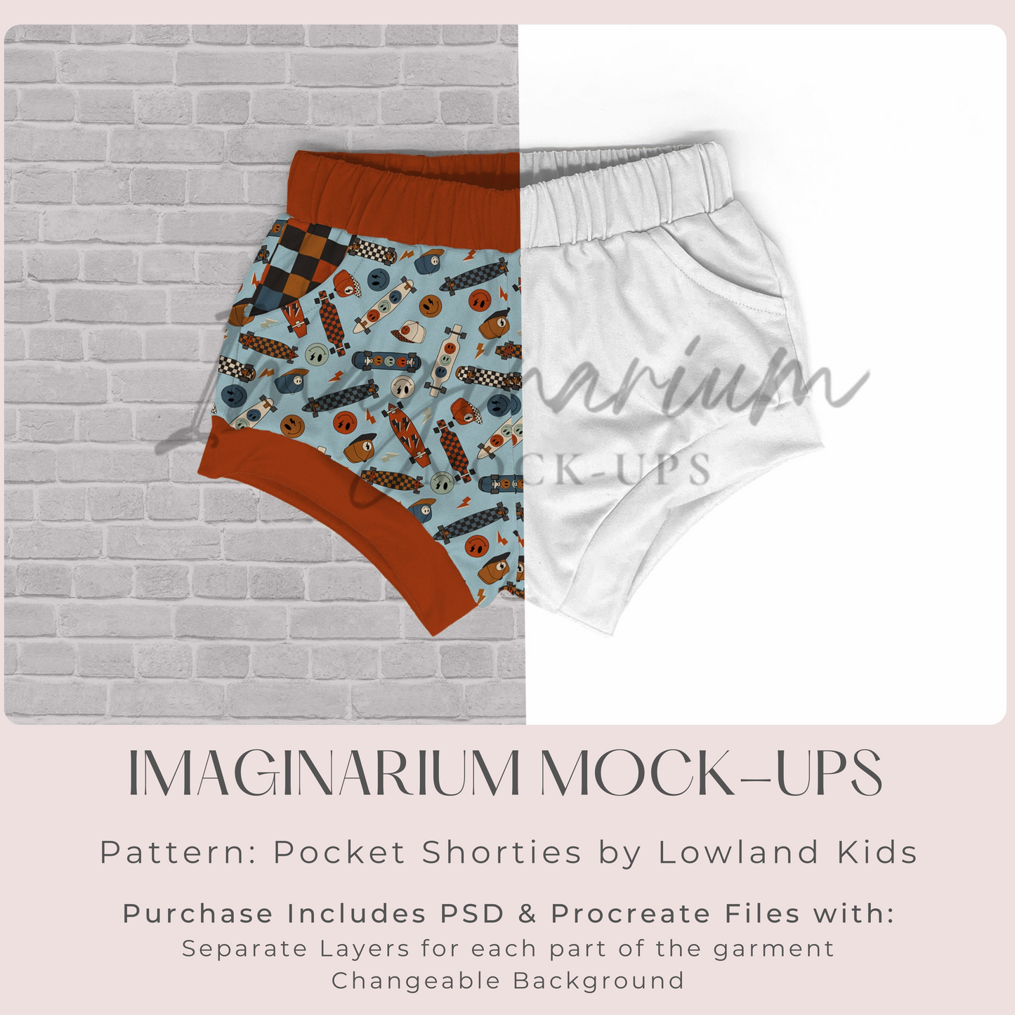Pocket Shorties Mock Up, Realistic Clothing Mockup for Photoshop and Procreate
