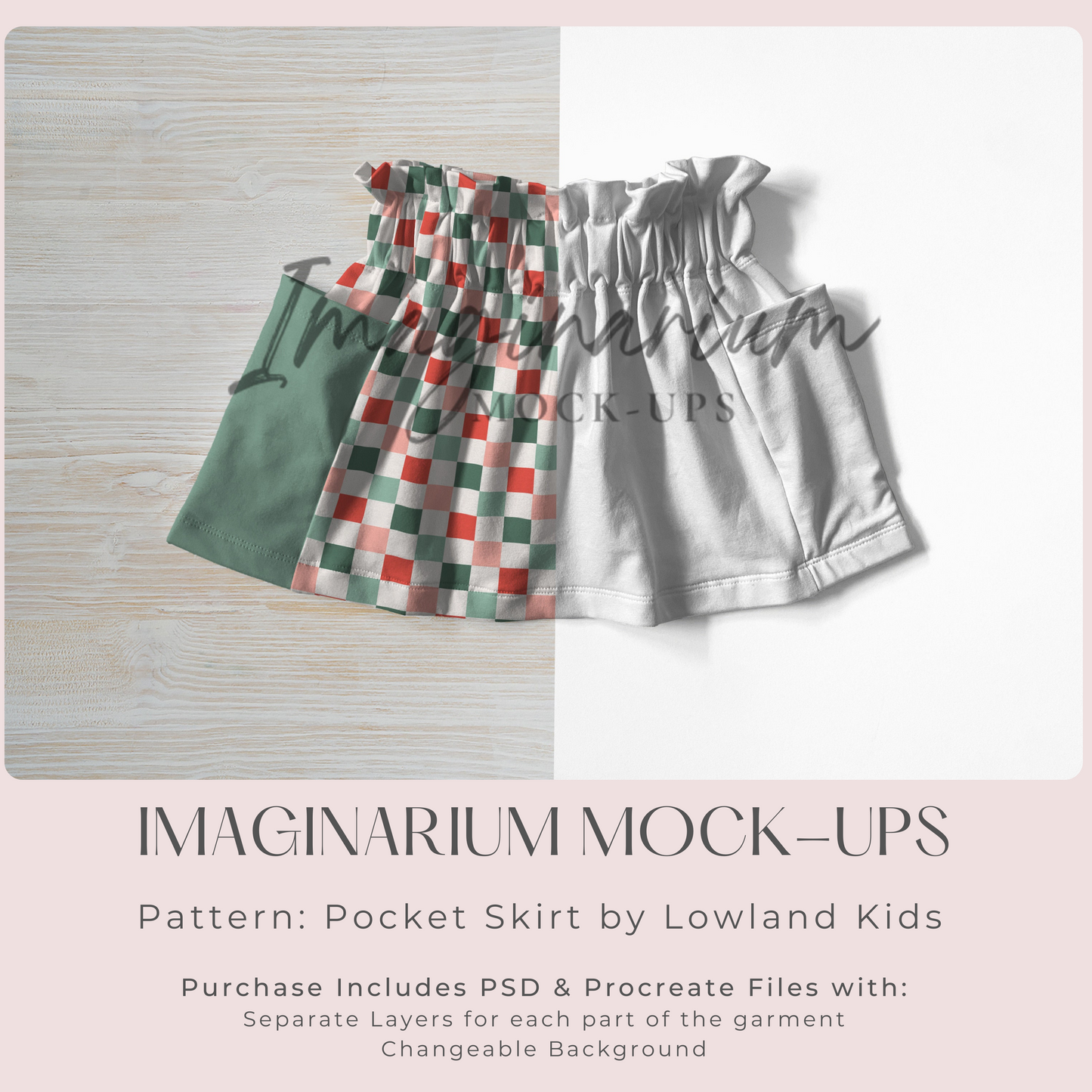 Paperbag Waist Pocket Skirt Mock Up, Realistic Mockup for Photoshop and Procreate