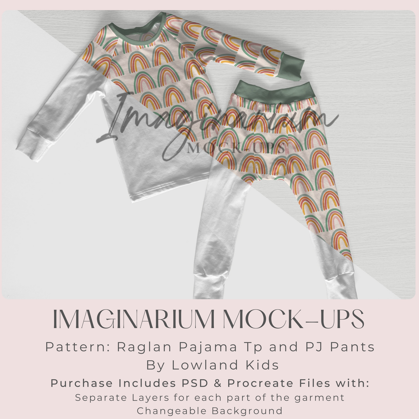 Raglan Pajama Shirt and Pants Set Mockup, Realistic Photoshop Mock Up for Photoshop and Procreate