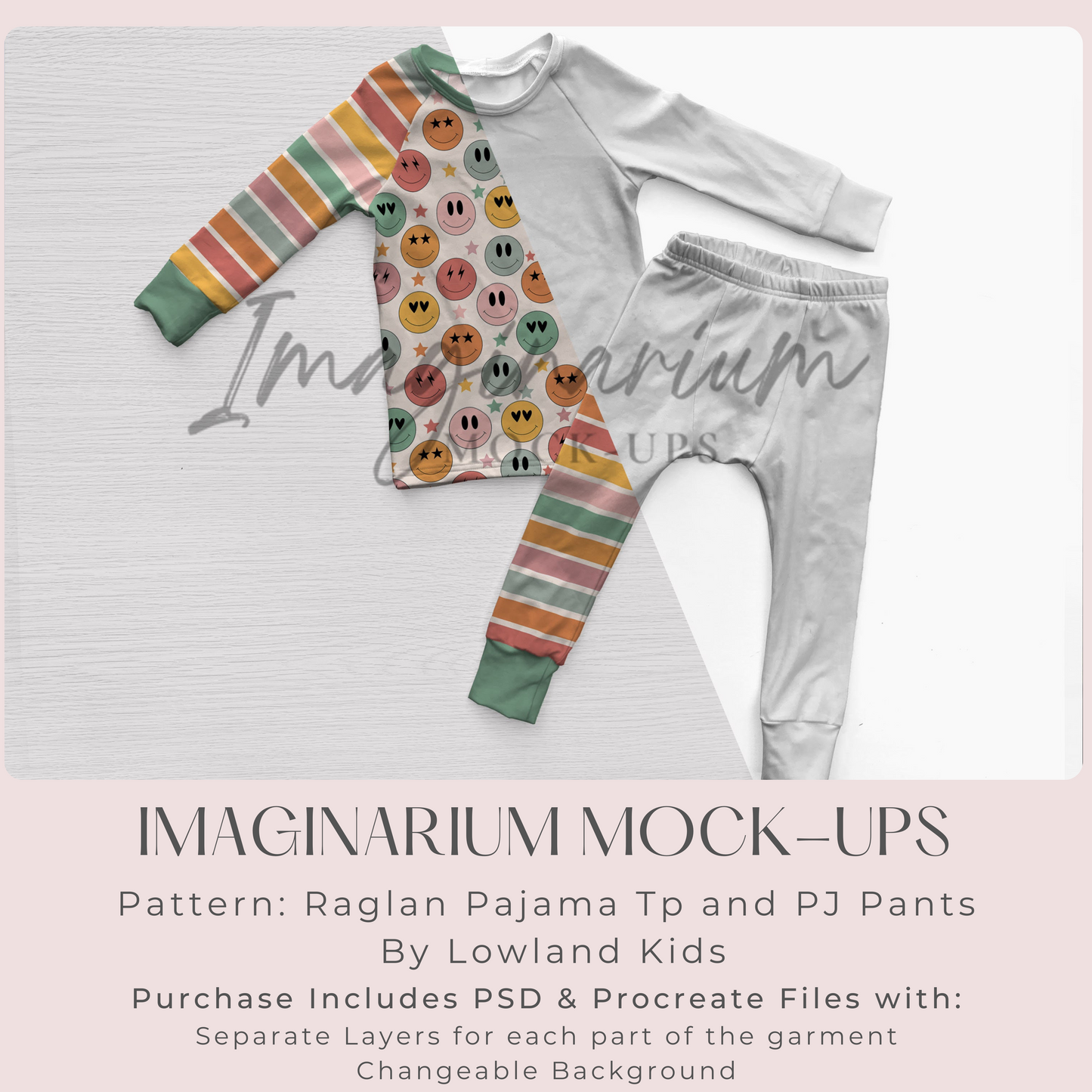 Raglan Pajama Shirt and Pants Set mock up, Elastic Band, Realistic Photoshop Mockup for Photoshop and Procreate