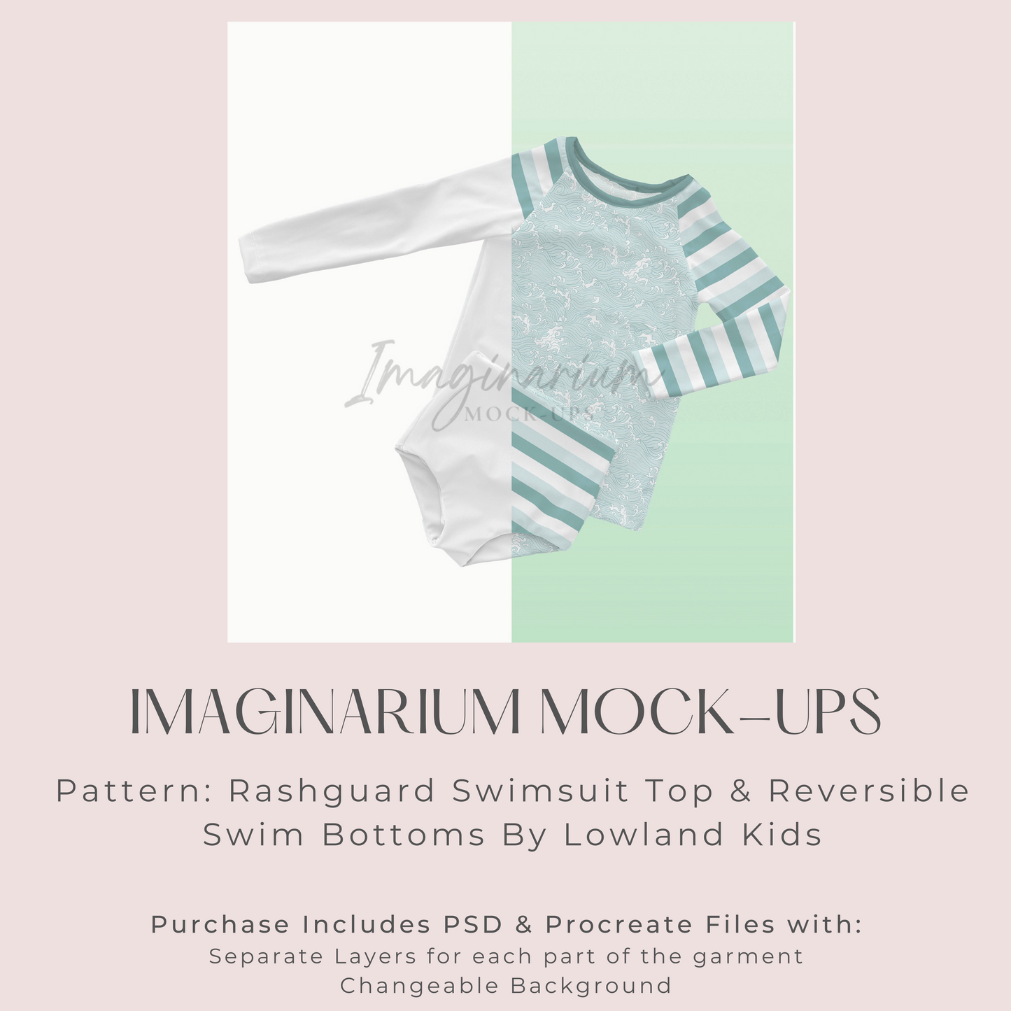 Rash Guard Swimsuit Top and Reversible Bottoms Outfit Mock Up, Realistic Clothing Mockup for Photoshop and Procreate