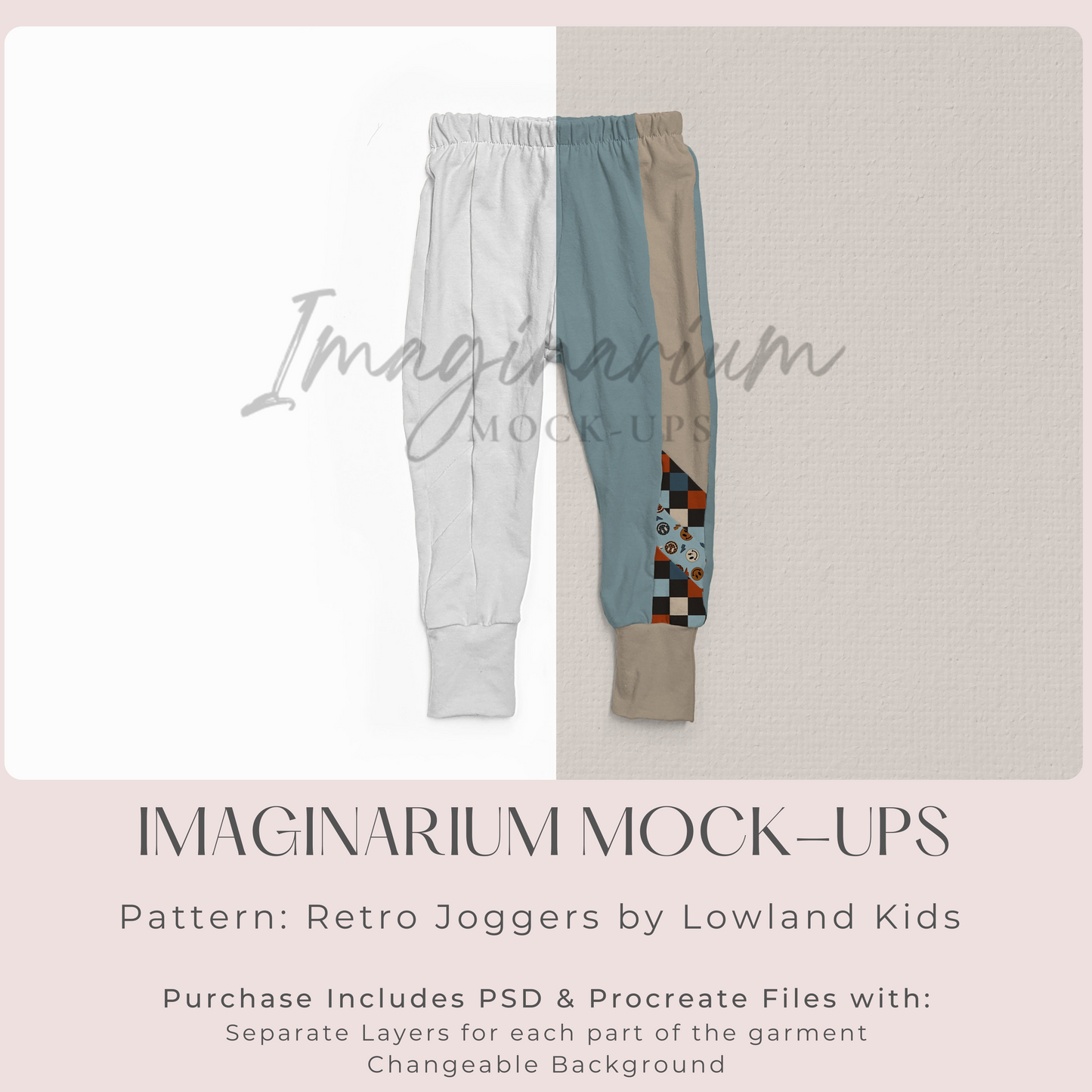 Retro Joggers Pants Mock Up, Realistic Clothing Mockup for Photoshop and Procreate
