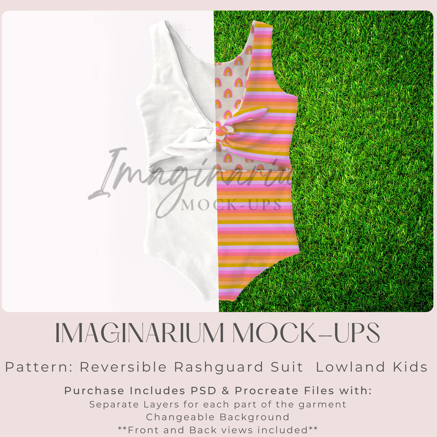 Reversible Rashguard One Piece Swimsuit Mock Up, Realistic Mockup for Photoshop and Procreate