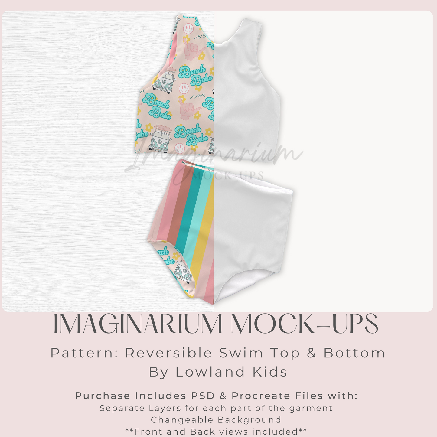 Reversible Two Piece Swimsuit Mock Up, Realistic Clothing Mockup for Photoshop and Procreate