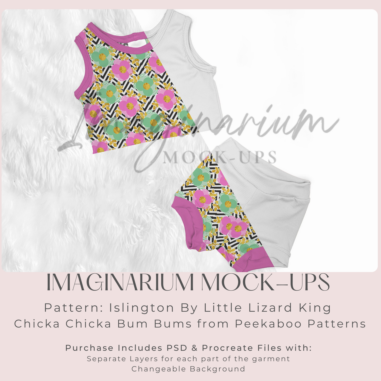 Ribbed Crop Top and Bummies Outfit Mockup, Realistic Clothing Mock Up for Photoshop and Procreate