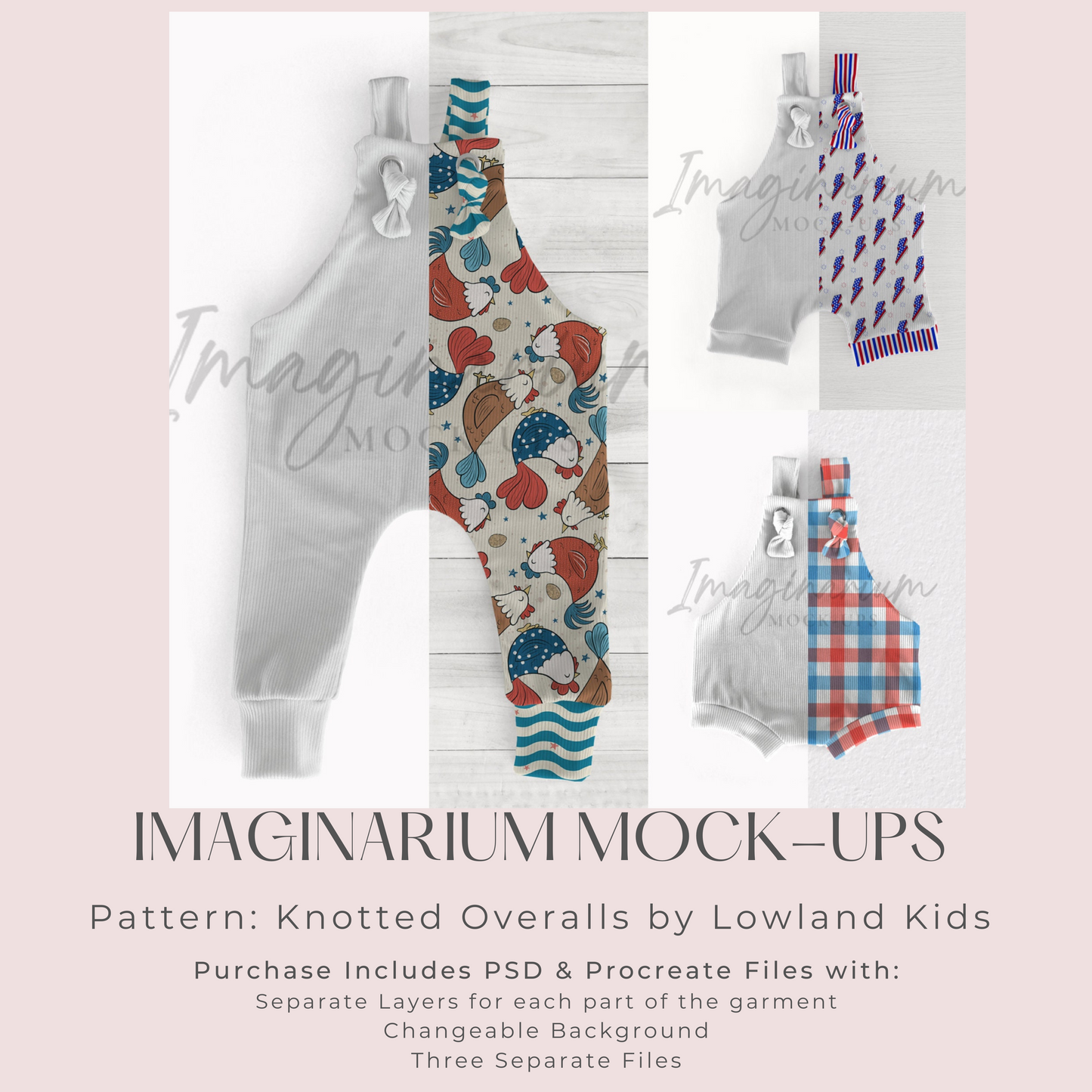 BUNDLE Ribbed Knotted Overalls Mock Ups, Realistic Clothing Mockup for Photoshop and Procreate