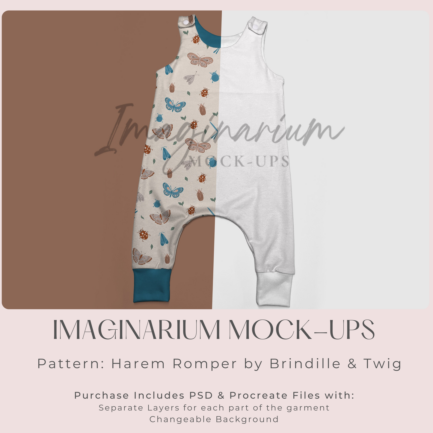 Harem Romper Snap Overall Mock Up, Realistic Clothing Mockup for Photoshop and Procreate