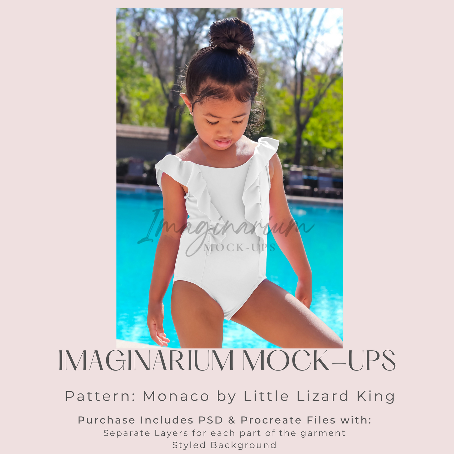 Modeled One Piece Ruffle Swimsuit Mock Up, Realistic Mockup for Photoshop and Procreate