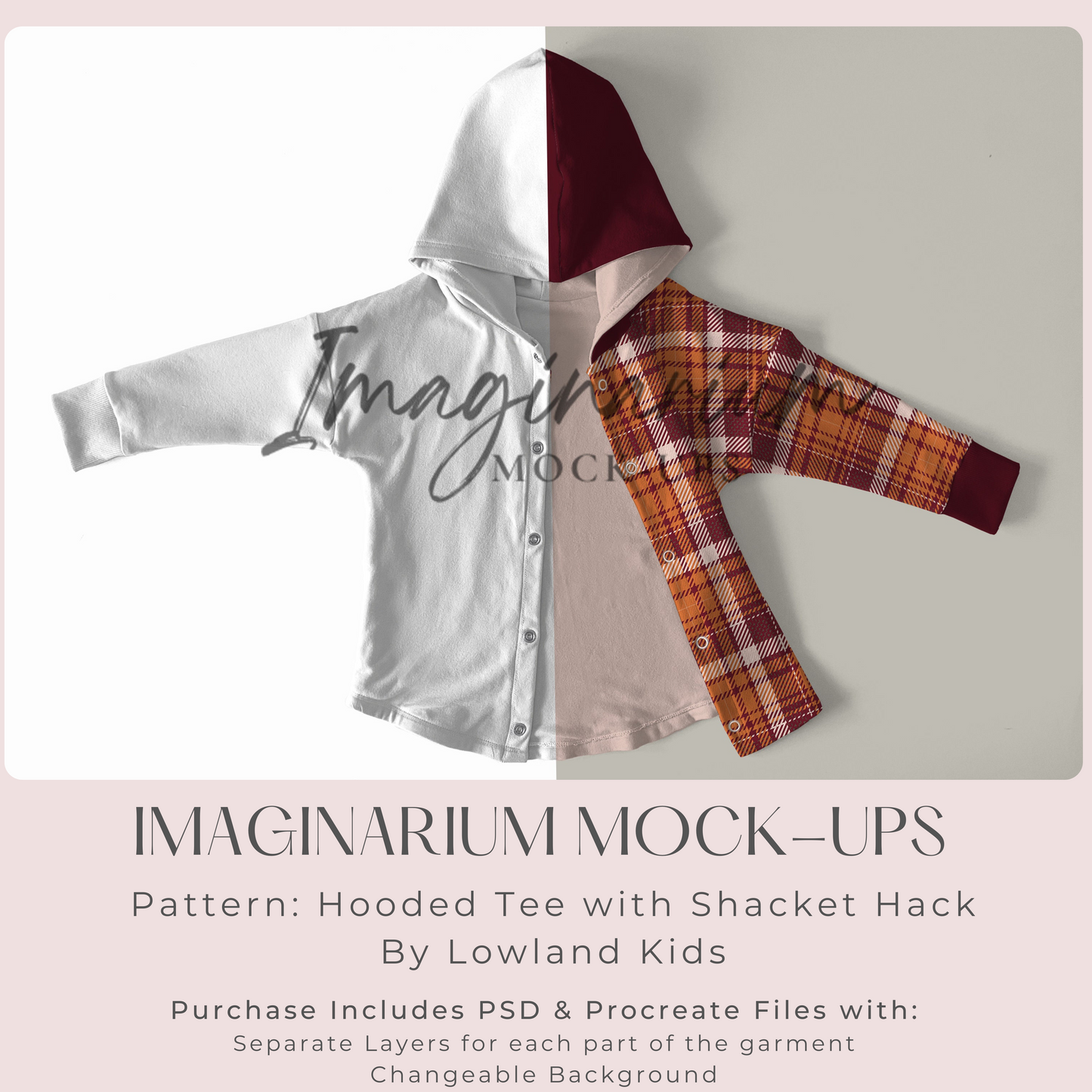 Shacket Snap Front Hooded Tee Mock Up, Realistic Mockup for Photoshop and Procreate