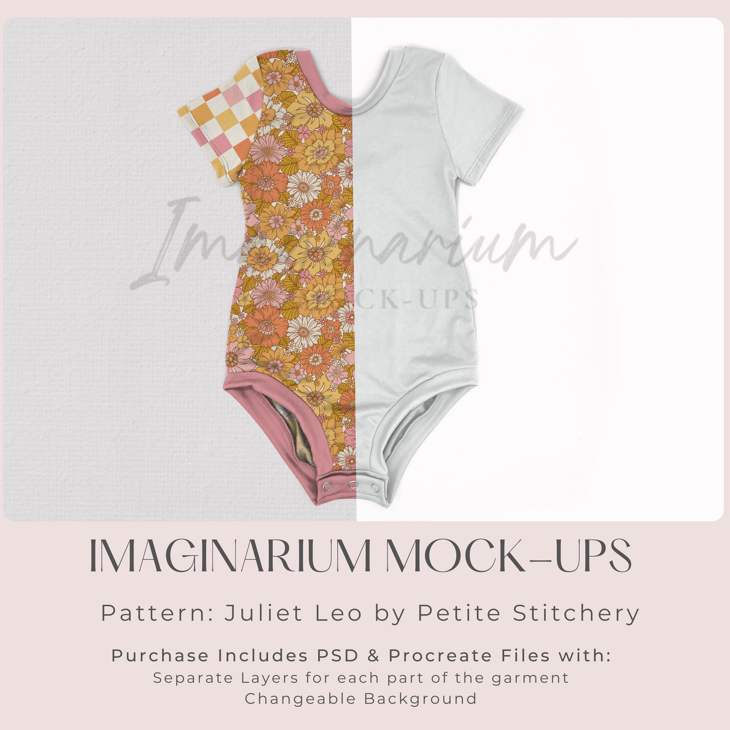 Short Sleeve Leotard with Snap Placket Mockup, Realistic Clothing Mock Up for Photoshop and Procreate