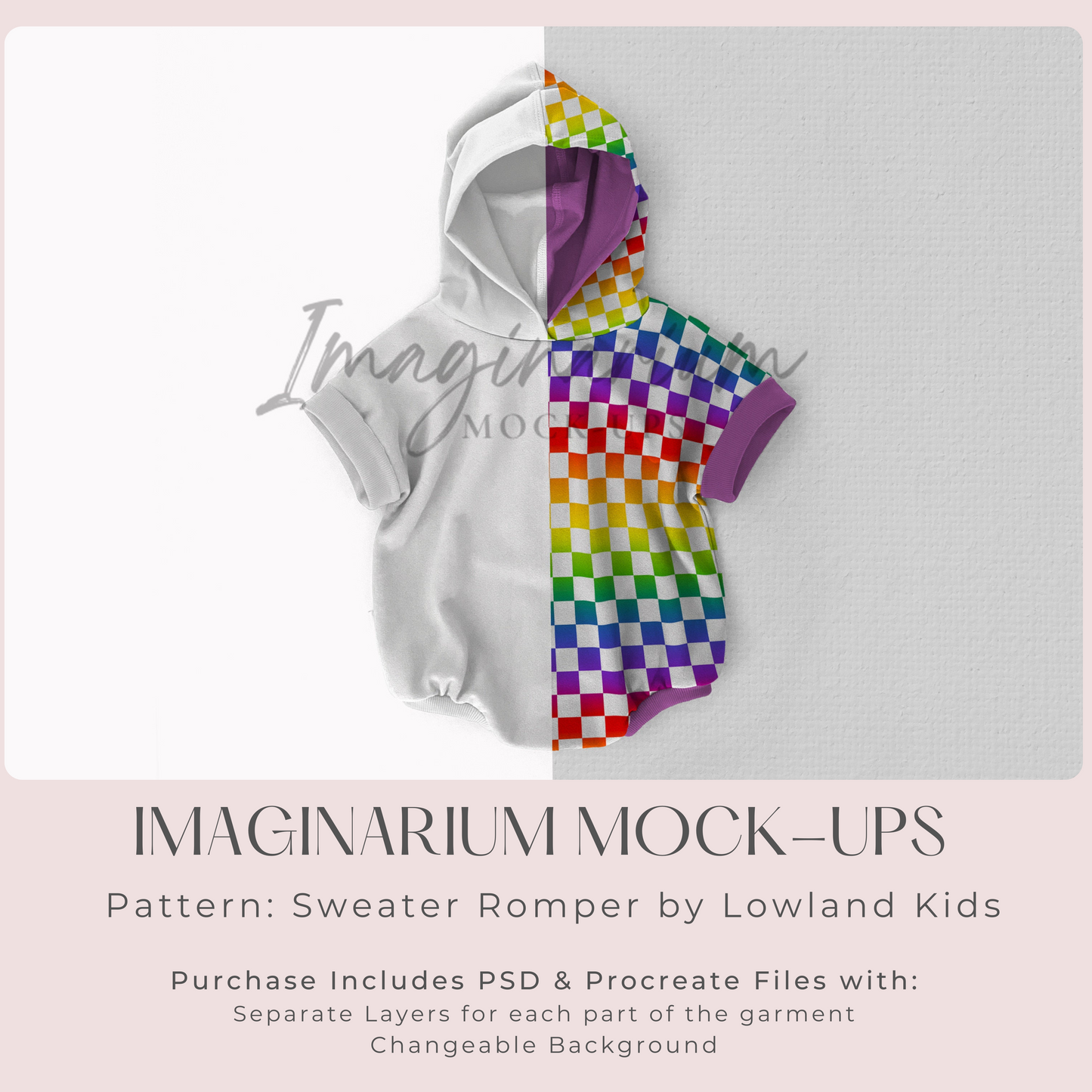 Short Sleeve Hooded Sweater Romper Mockup, Realistic Clothing Mock Up for Photoshop and Procreate
