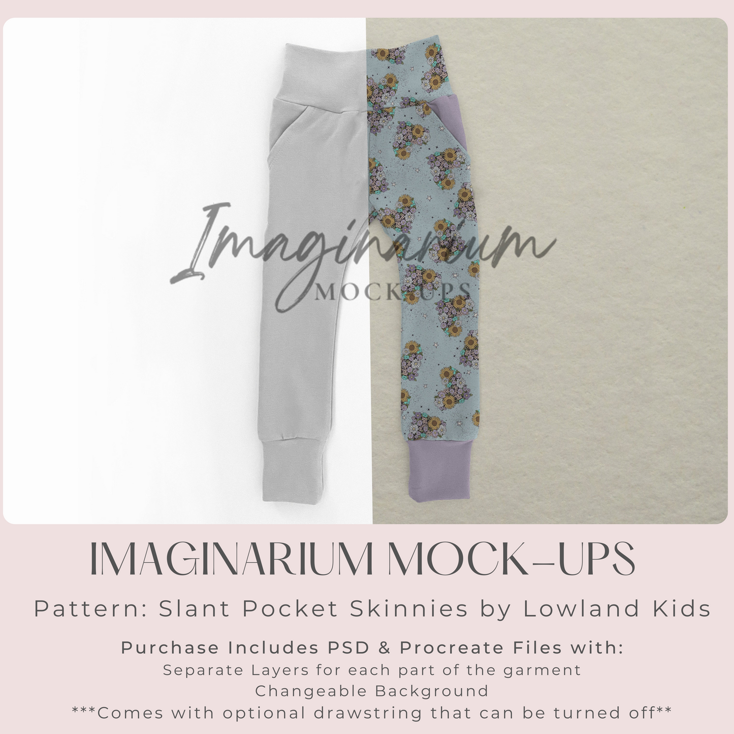Slant Pocket Skinnies Slim Jogger Pants Mock Up, Realistic Clothing Mockup for Photoshop and Procreate