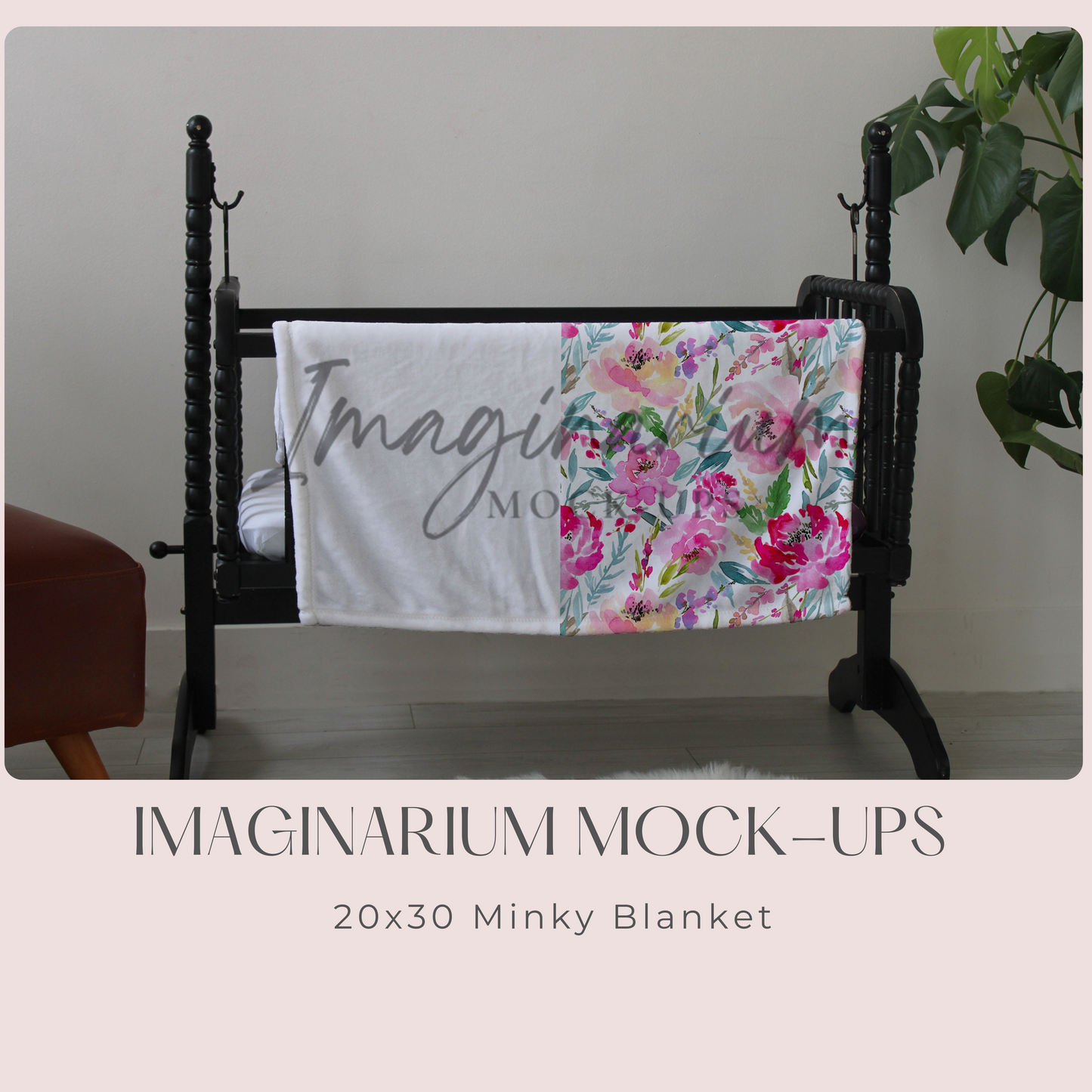 Small Minky Blanket on Bassinet Lifestyle Mockup, Realistic Mock Up for Photoshop and Procreate