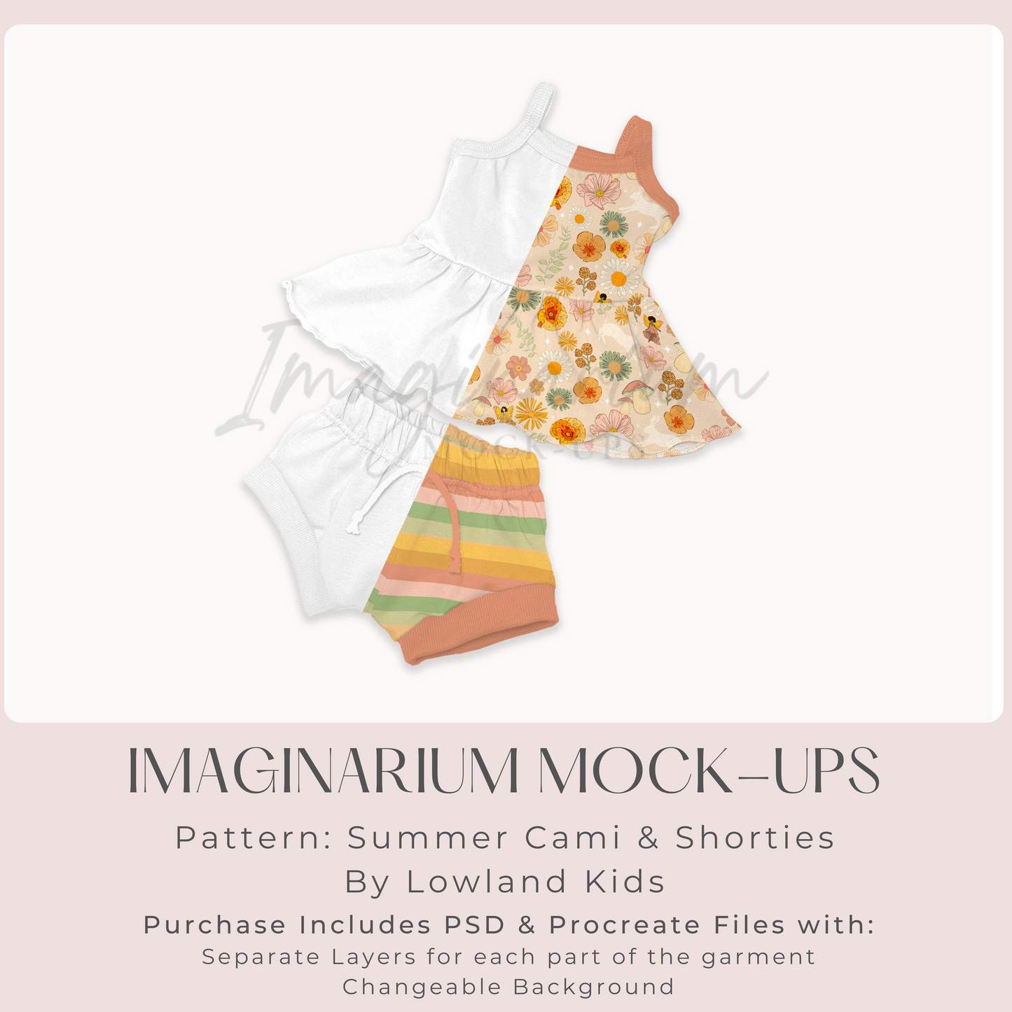 Summer Lounge Outfit Mock Up, Peplum Tank and Shorts, Realistic Mockup for Photoshop and Procreate