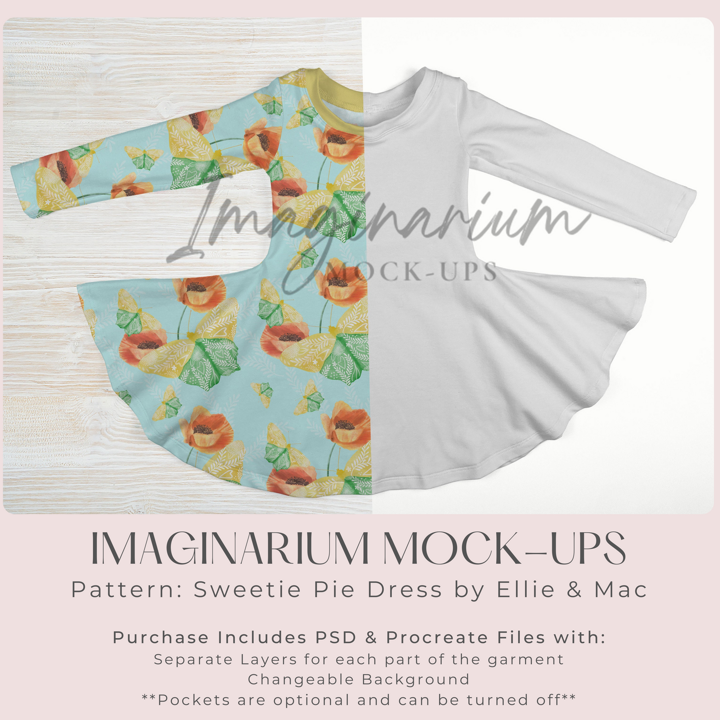 Sweetie Pie Dress with Long Sleeves Mock Up, Realistic Mockup for Photoshop and Procreate