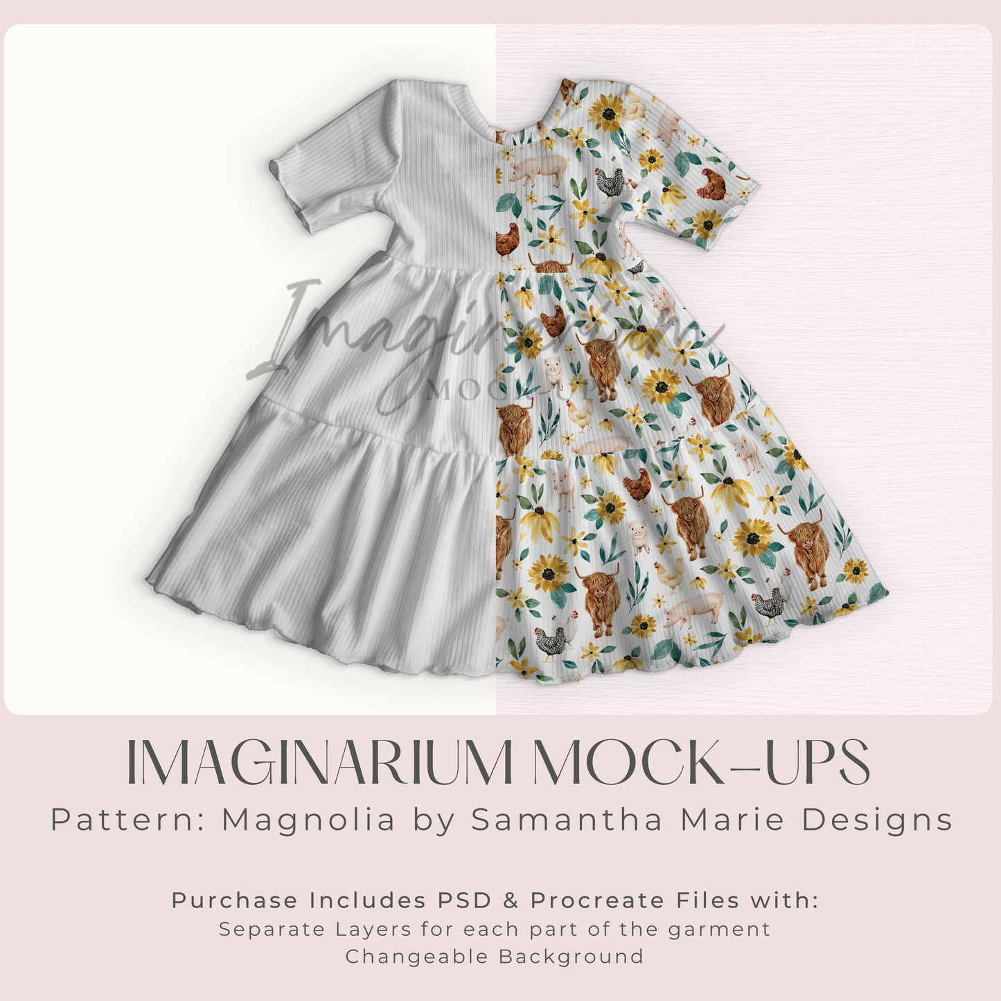 Short Sleeve Tiered Dress Mock Up, Realistic Mockup for Photoshop and Procreate