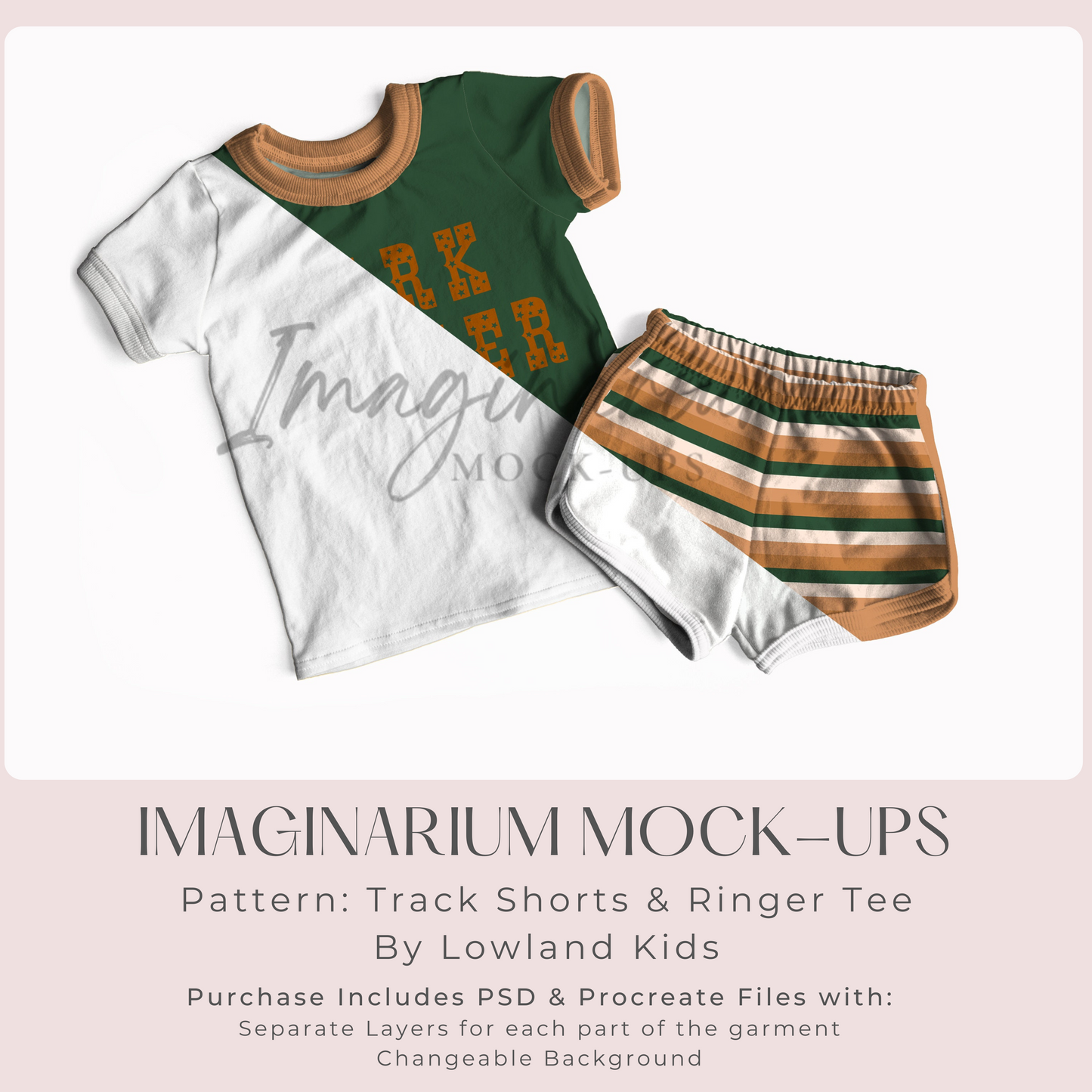 Track Shorts and Ringer Tee Outfit Mock Up, Realistic Clothing Mockup for Photoshop and Procreate