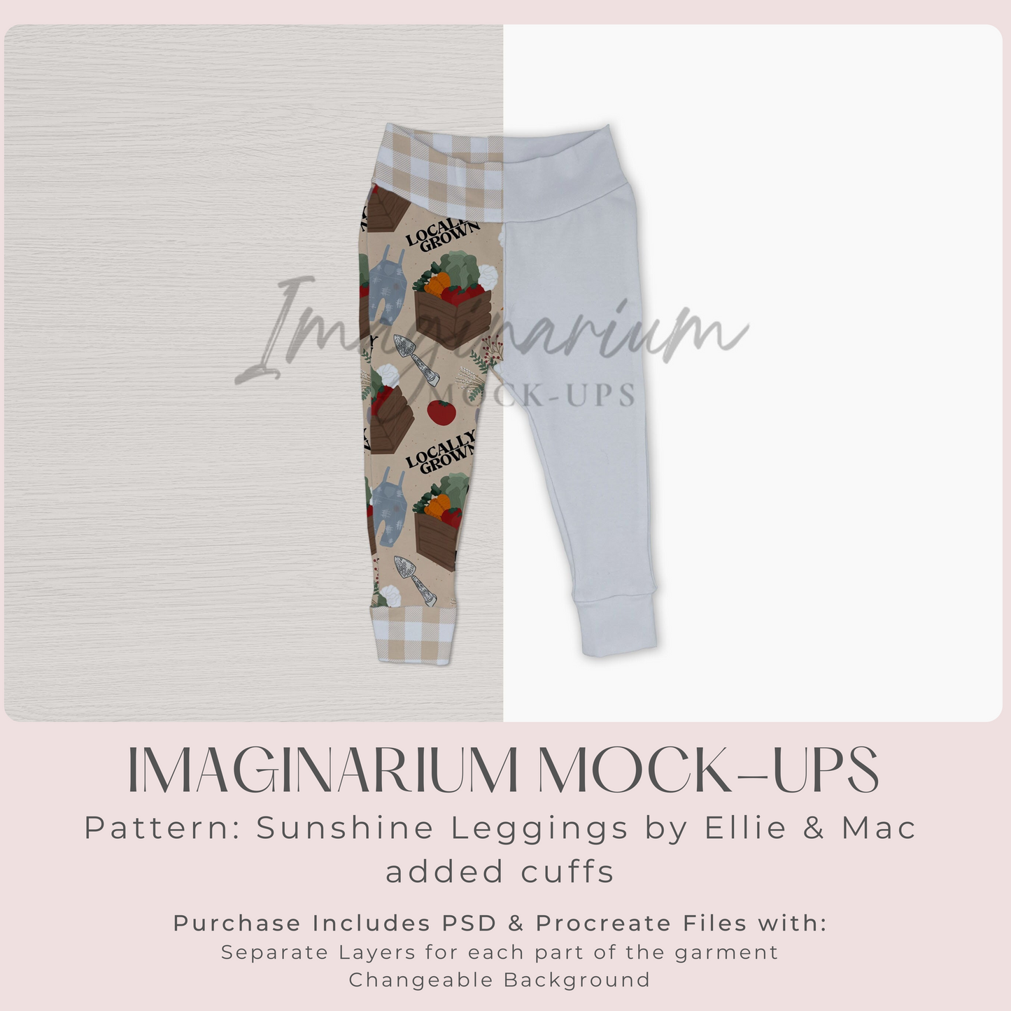 Yoga Waist Band Leggings With Cuffs Mock Up, Realistic Mockup for Photoshop and Procreate