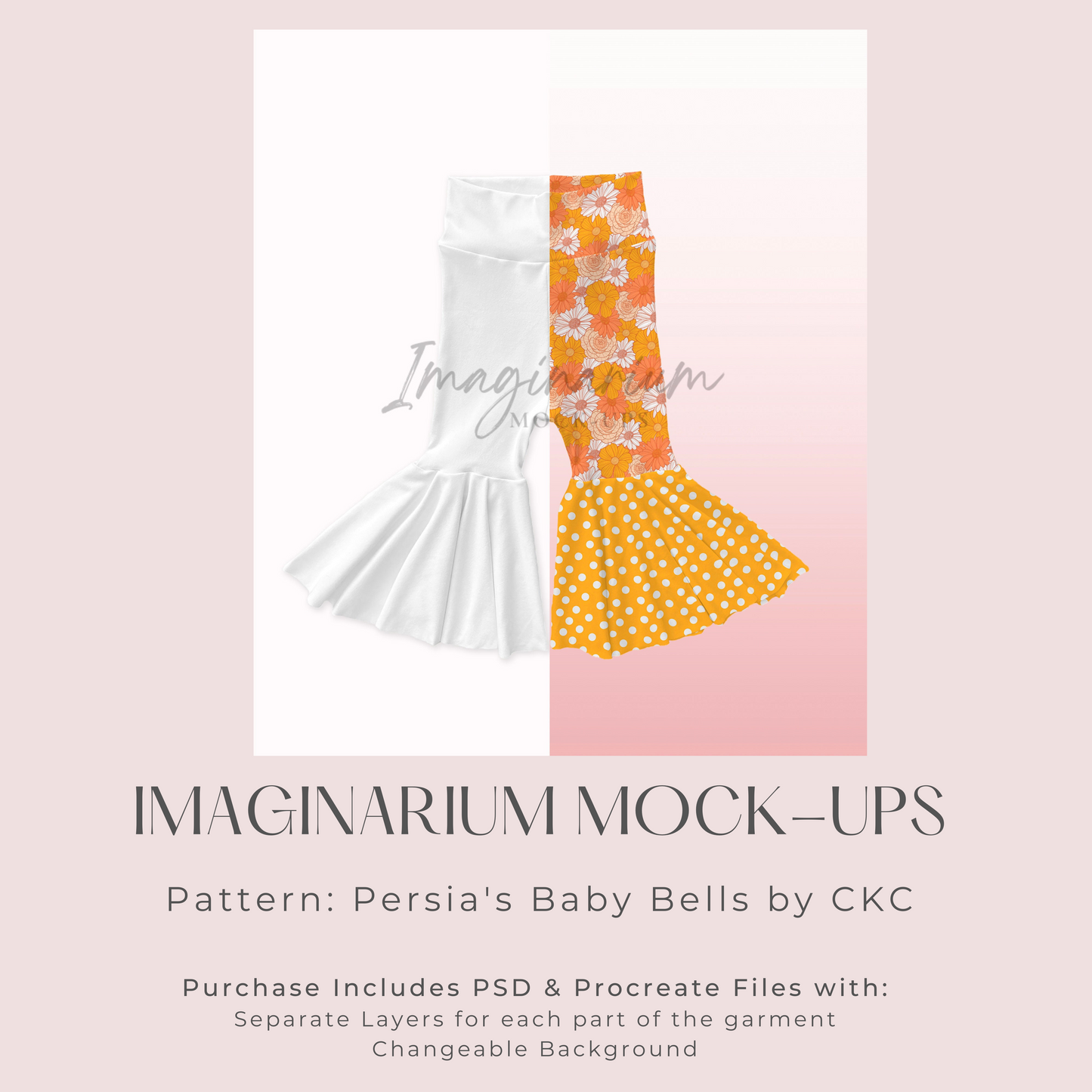 Yoga Waist Bell Bottoms Mock Up, Realistic Pants Mockup for Photoshop and Procreate