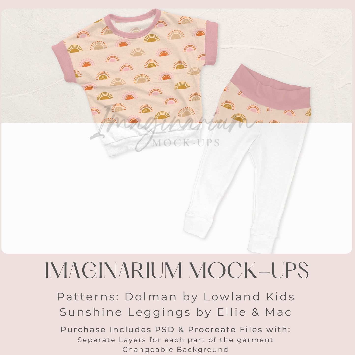 Yoga Waist Pant and Short Sleeve Dolman Shirt Outfit Mock Up, Realistic Clothing Mockup for Photoshop and Procreate
