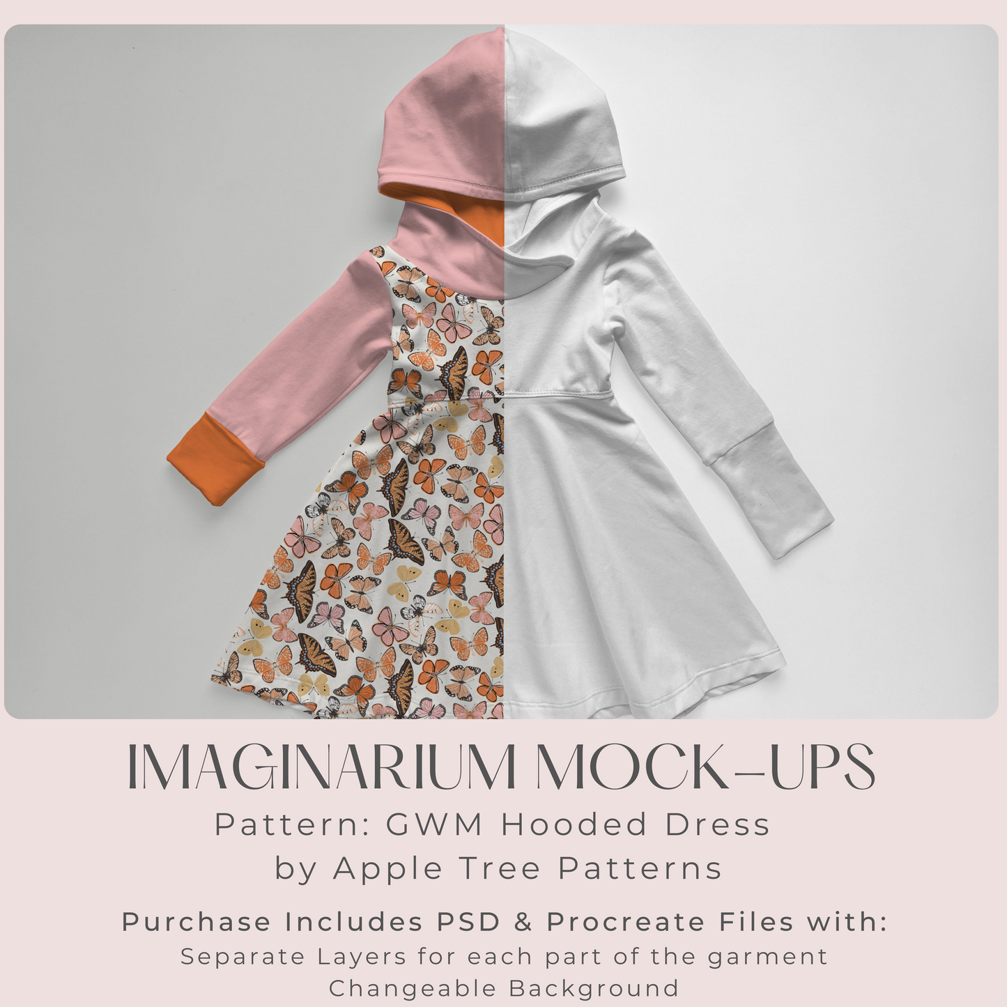 Grow With Me Hooded Dress Long Sleeve Mock Up, Realistic Clothing Mockup for Photoshop and Procreate