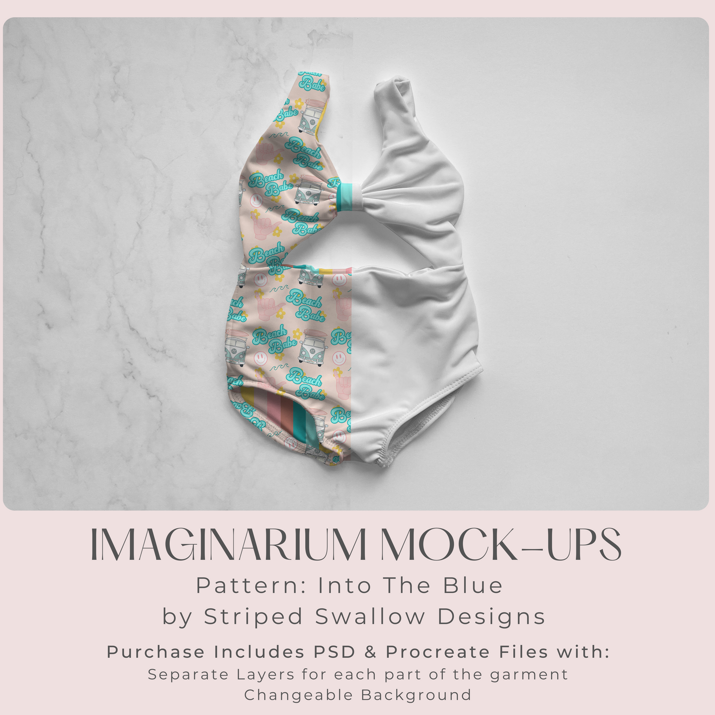 Ruched Top One Piece Swimsuit Monokini Mockup , Realistic Clothing Mock Up for Photoshop and Procreate