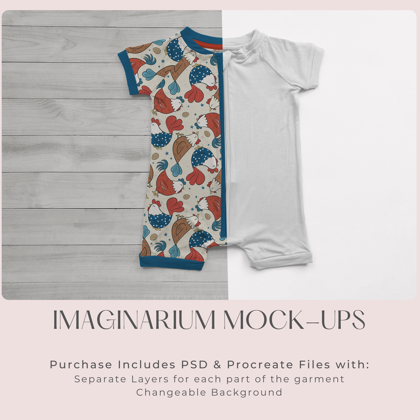 Zipper Sleeper Mock Up, Shorts Raglan Romper, Realistic Pajama Mockup for Photoshop and Procreate