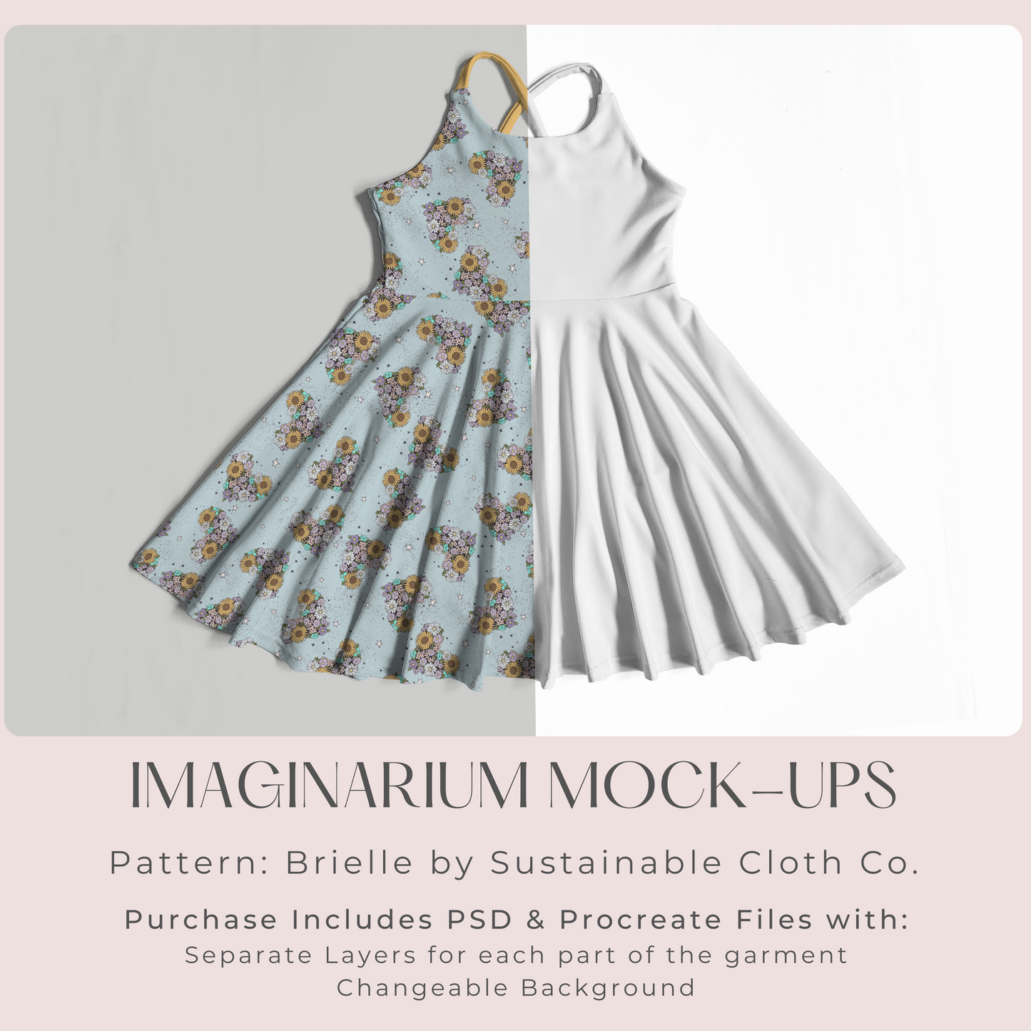 Cross Strap Back Circle Skirt Brielle Dress Mock Up, Realistic Clothing Mockup for Photoshop and Procreate